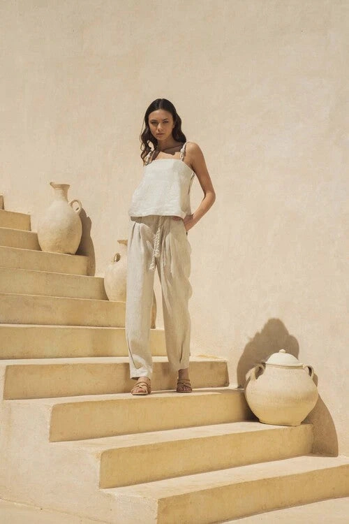 Una Vida Pants in Oatmeal ReflectiveAccentDetails