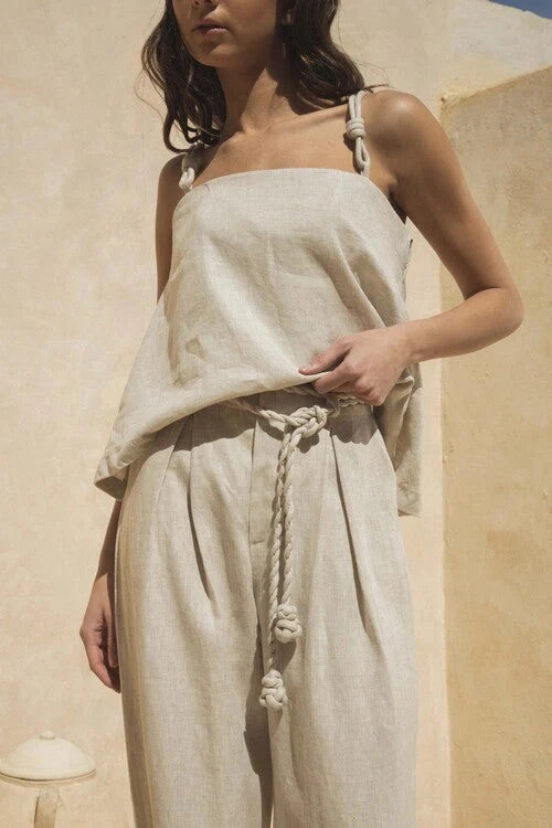 Decorative stitching UVProtectiveLayer Una Vida Pants in Oatmeal