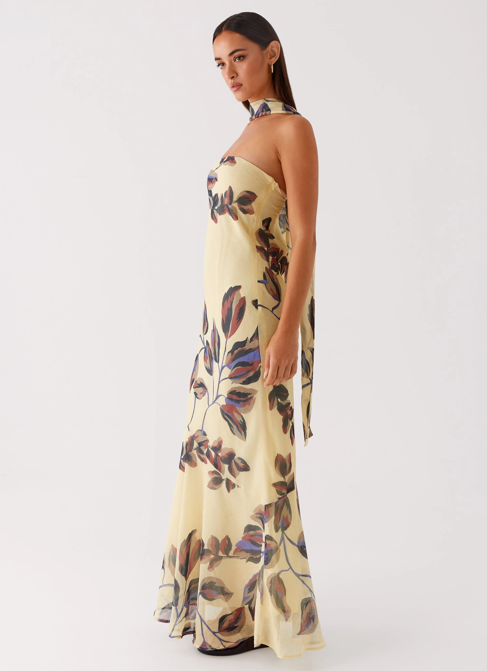 Under The Pagoda Maxi Dress - Buttercream Leaf Print Easy-Storage