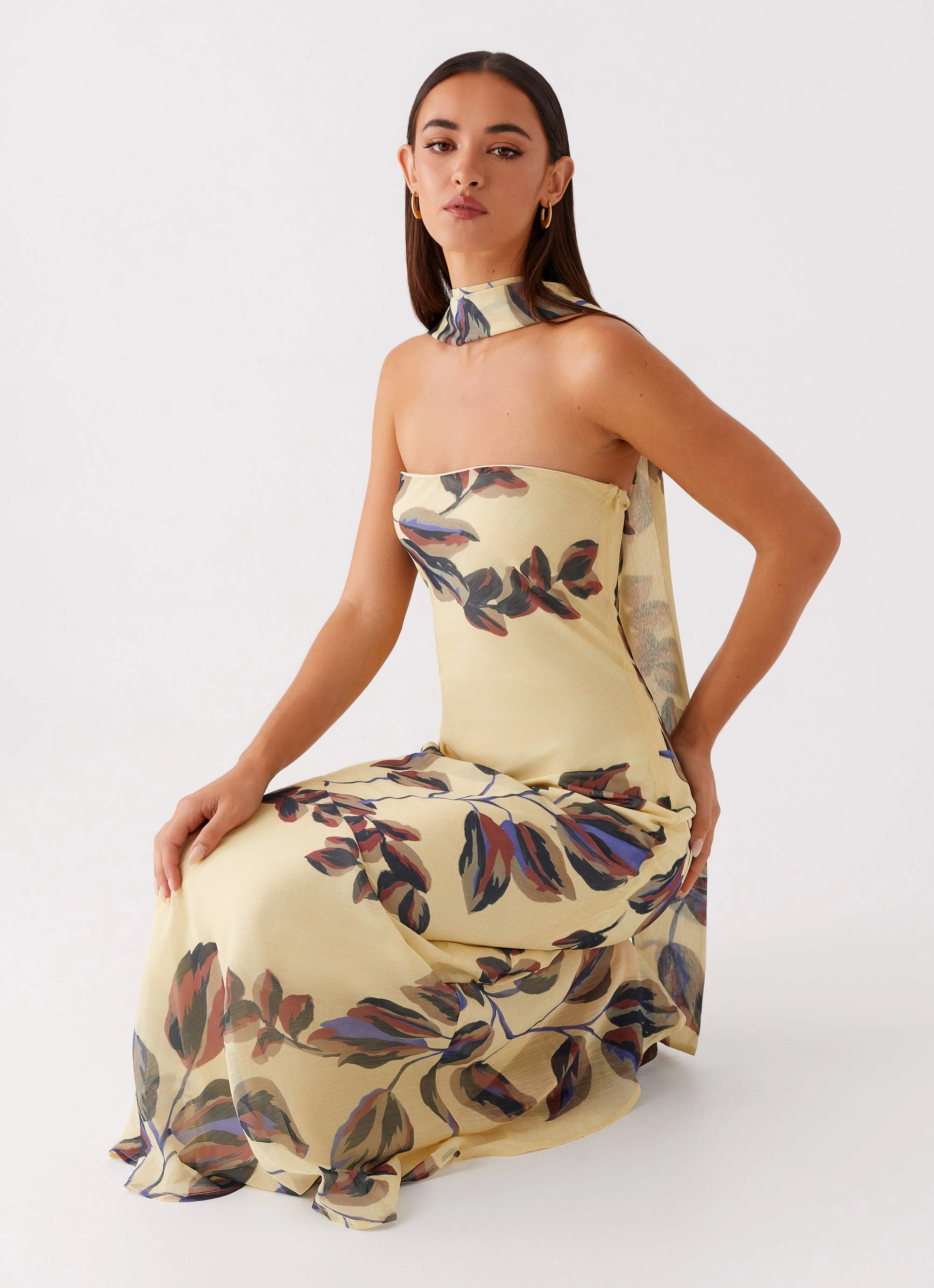 Travel-Pack Under The Pagoda Maxi Dress - Buttercream Leaf Print