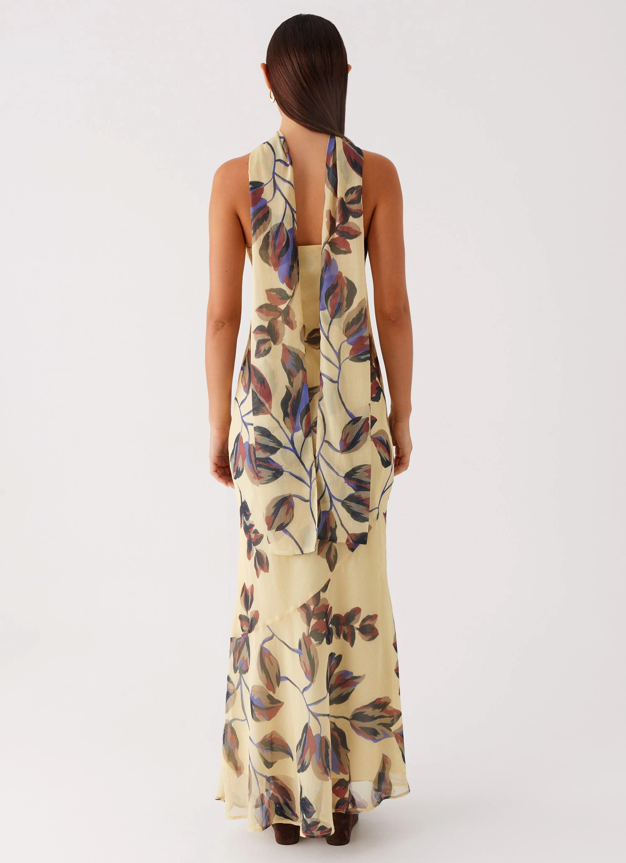 Light Rhythm Under The Pagoda Maxi Dress - Buttercream Leaf Print