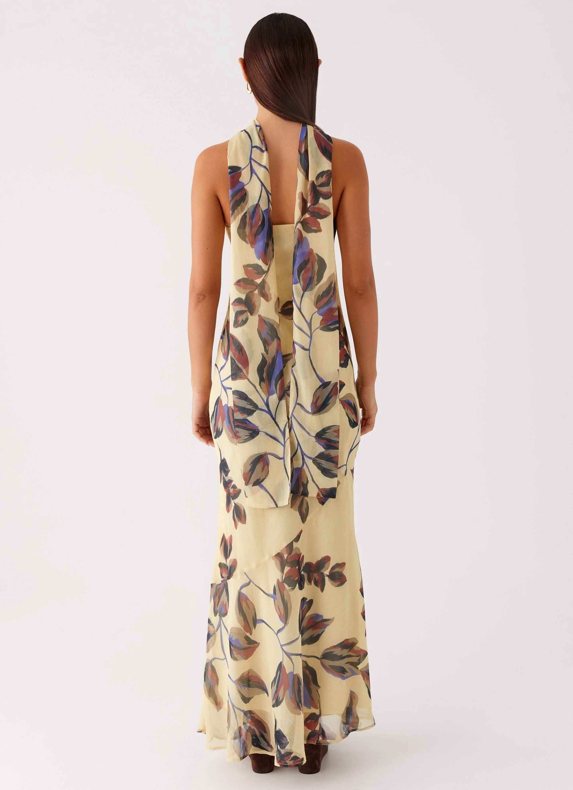 Pure Look Elegant Wear Under The Pagoda Maxi Dress - Buttercream Leaf Print