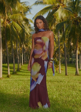 Under The Pagoda Maxi Dress - Dark Floral Flattering Silhouette