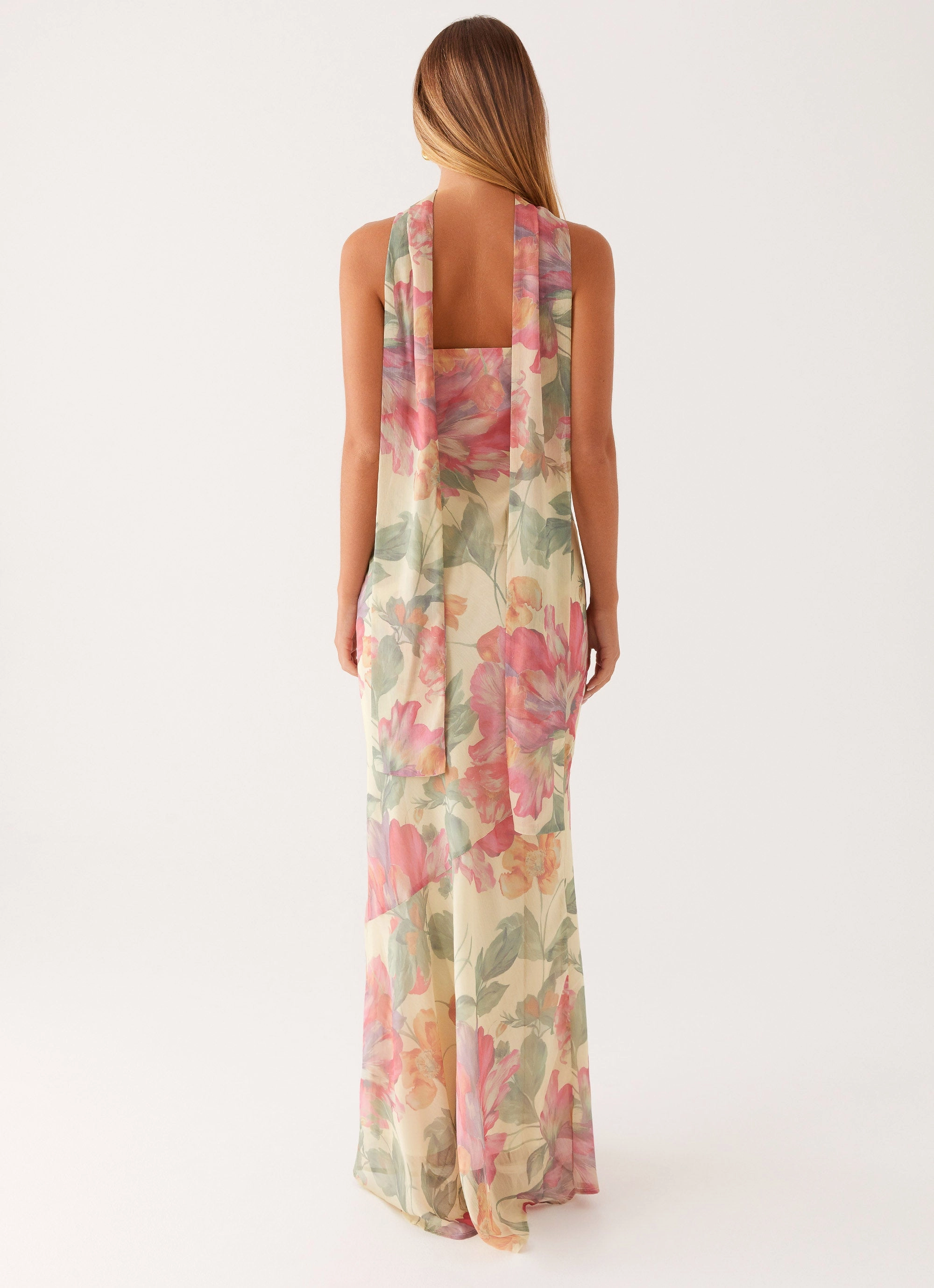 Under The Pagoda Maxi Dress - Yellow Peony Lunch Date Natural Tones