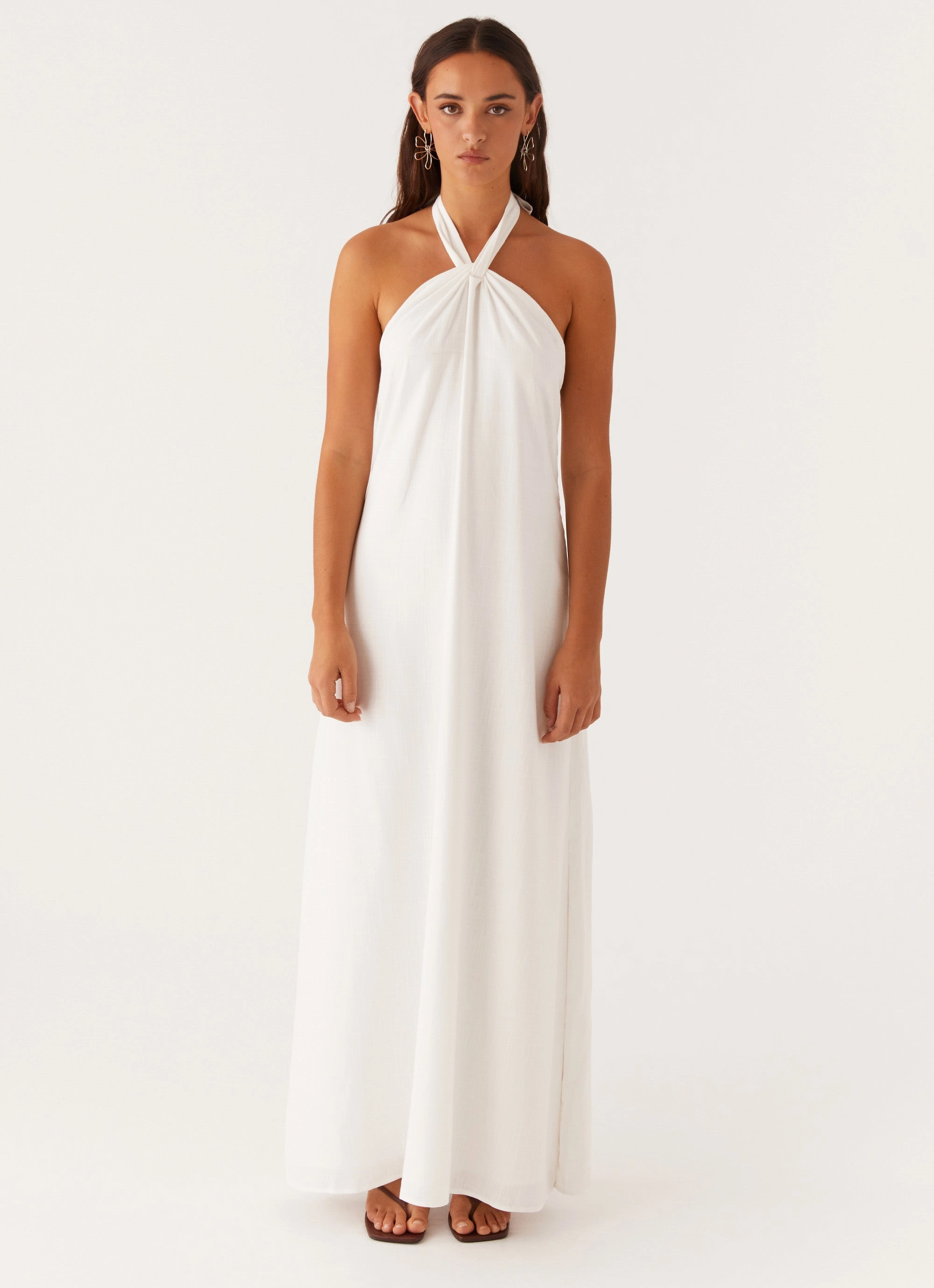 Dreamy Drape Fresh Texture Golden Child Linen Maxi Dress - White