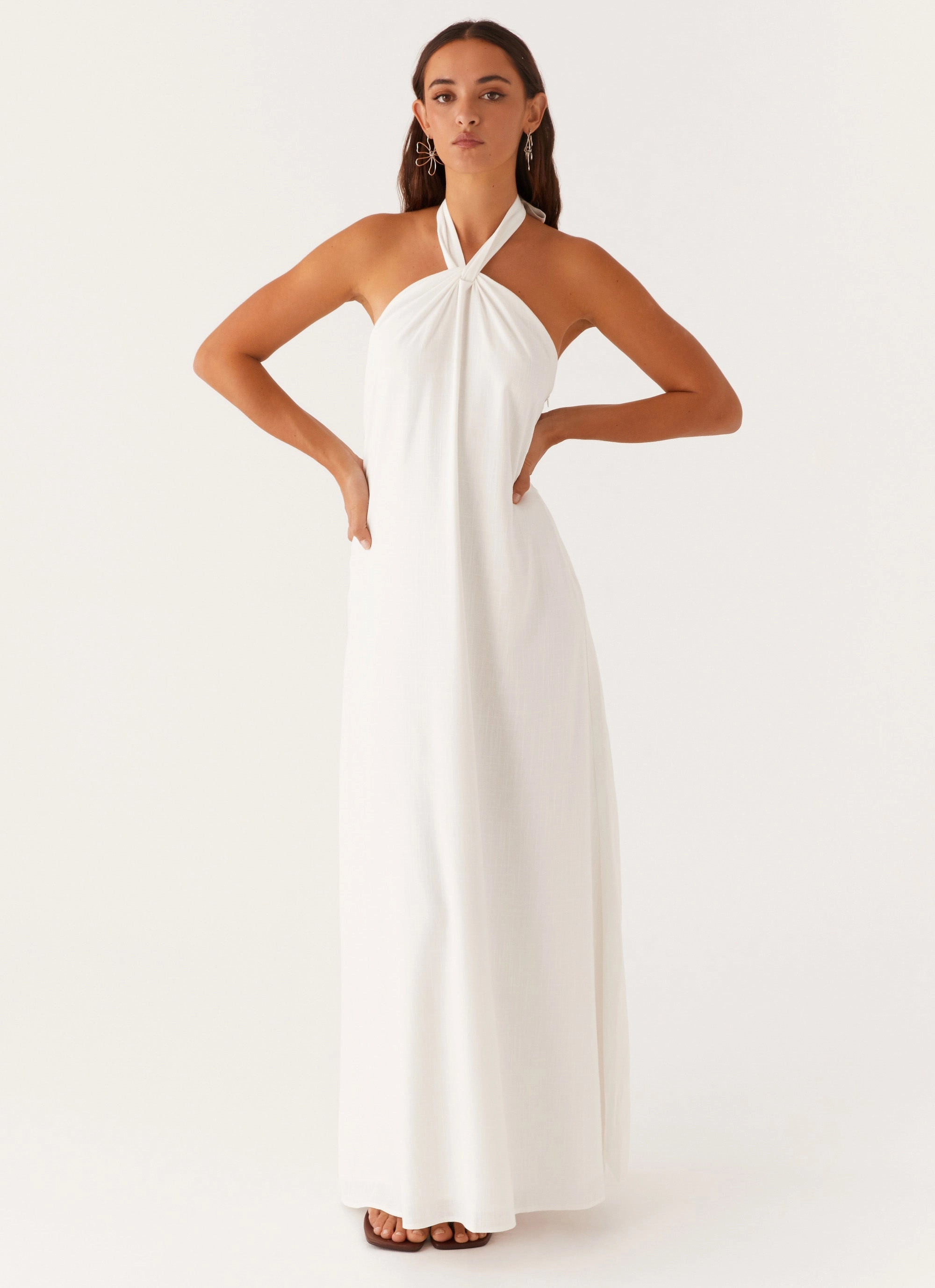 Golden Child Linen Maxi Dress - White Flattering Style