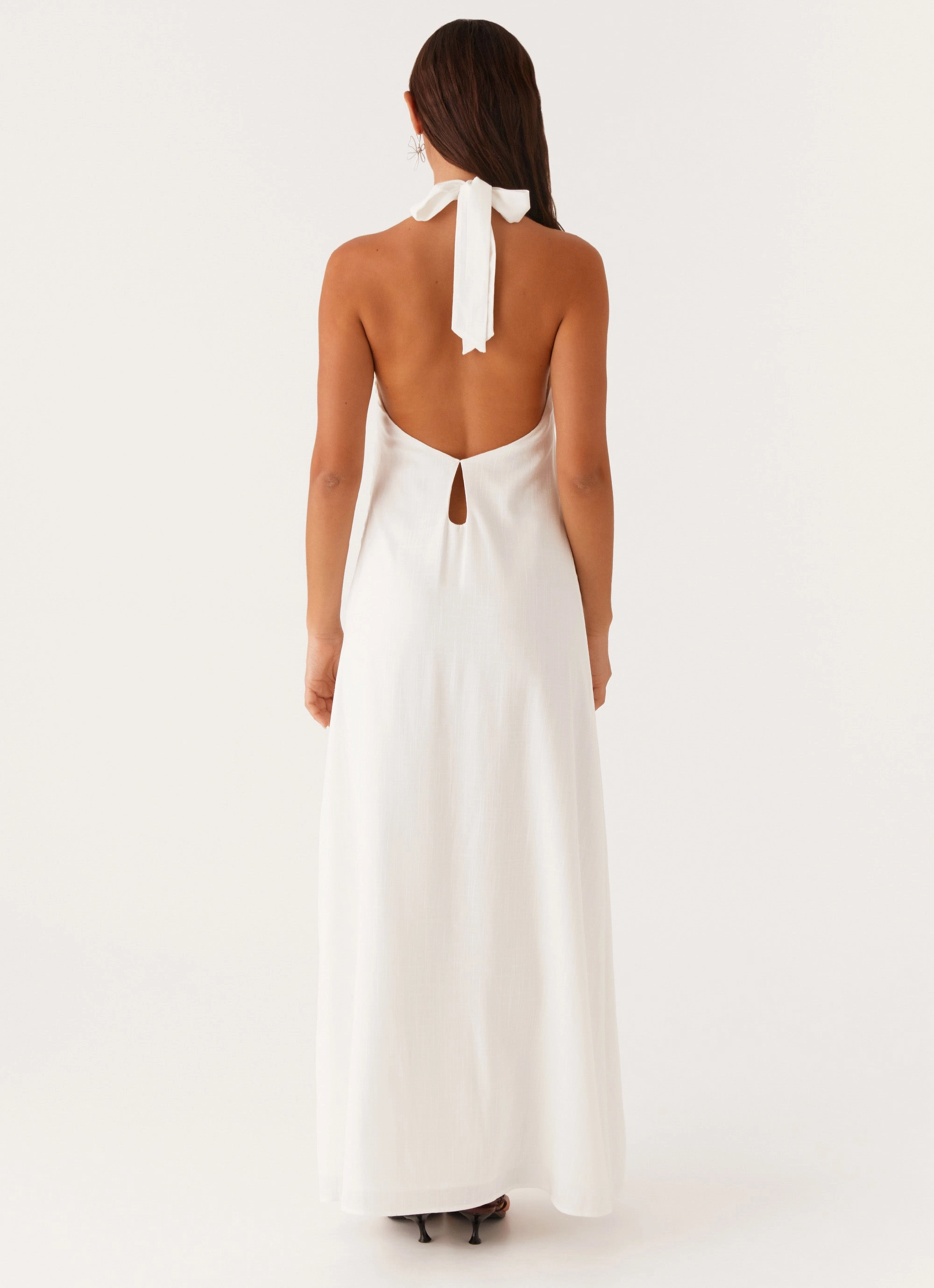 Versatile Comfort V Neckline Golden Child Linen Maxi Dress - White