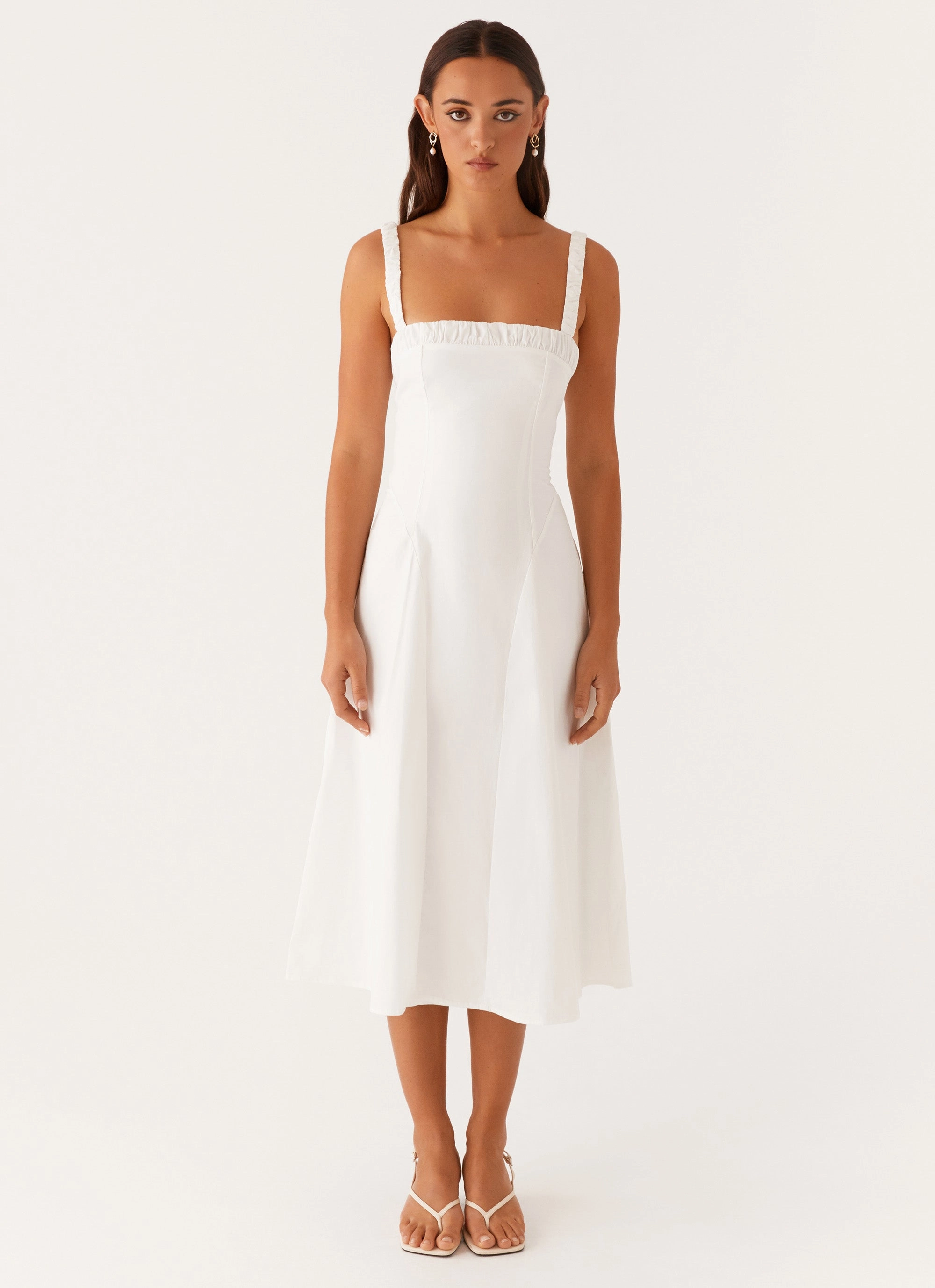 Enola Midi Dress - White Daily Ready Pose Sweet