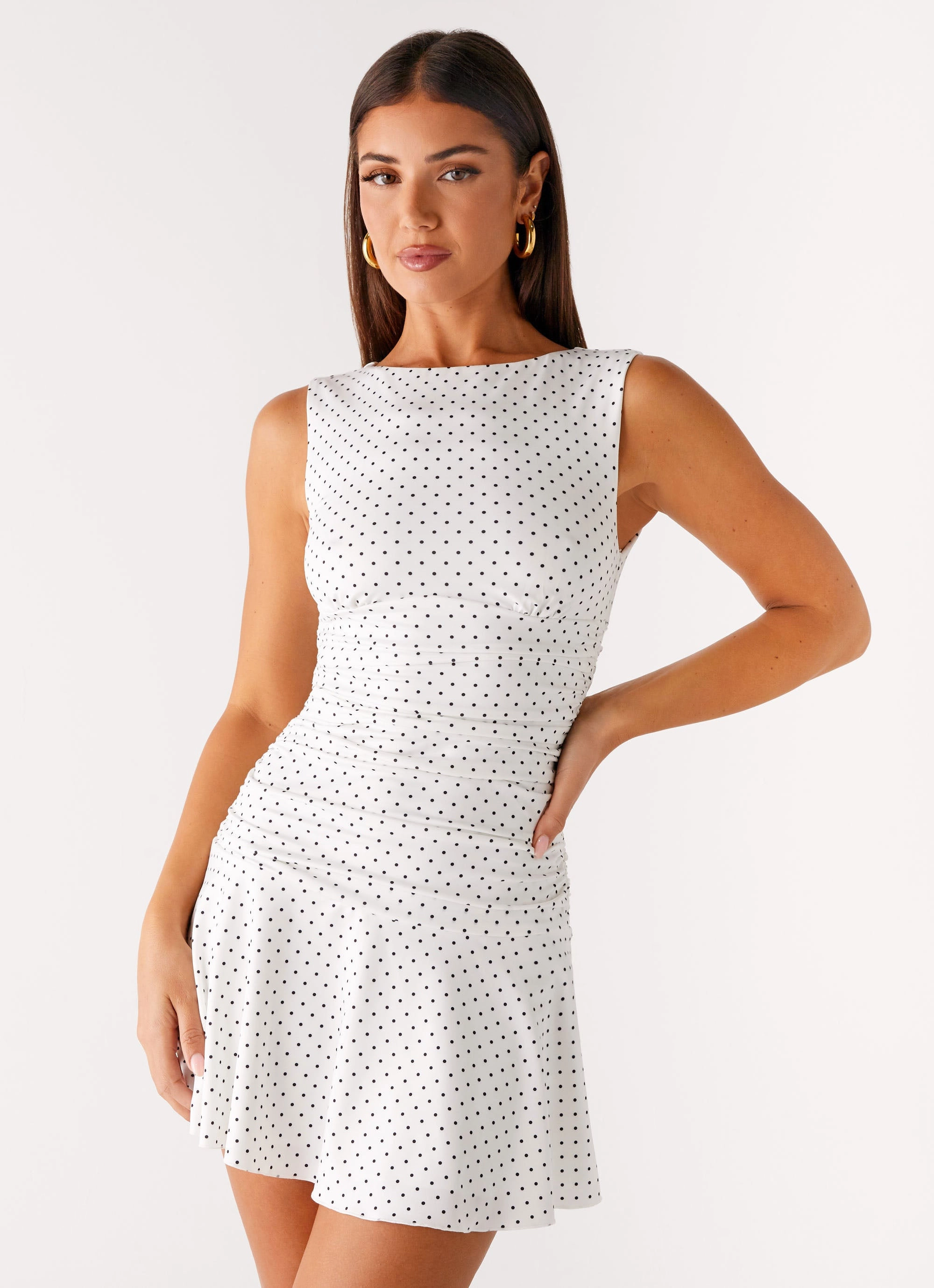 Flowy casual dress Cotton Touch Kelda Mini Dress - White Polka Dot