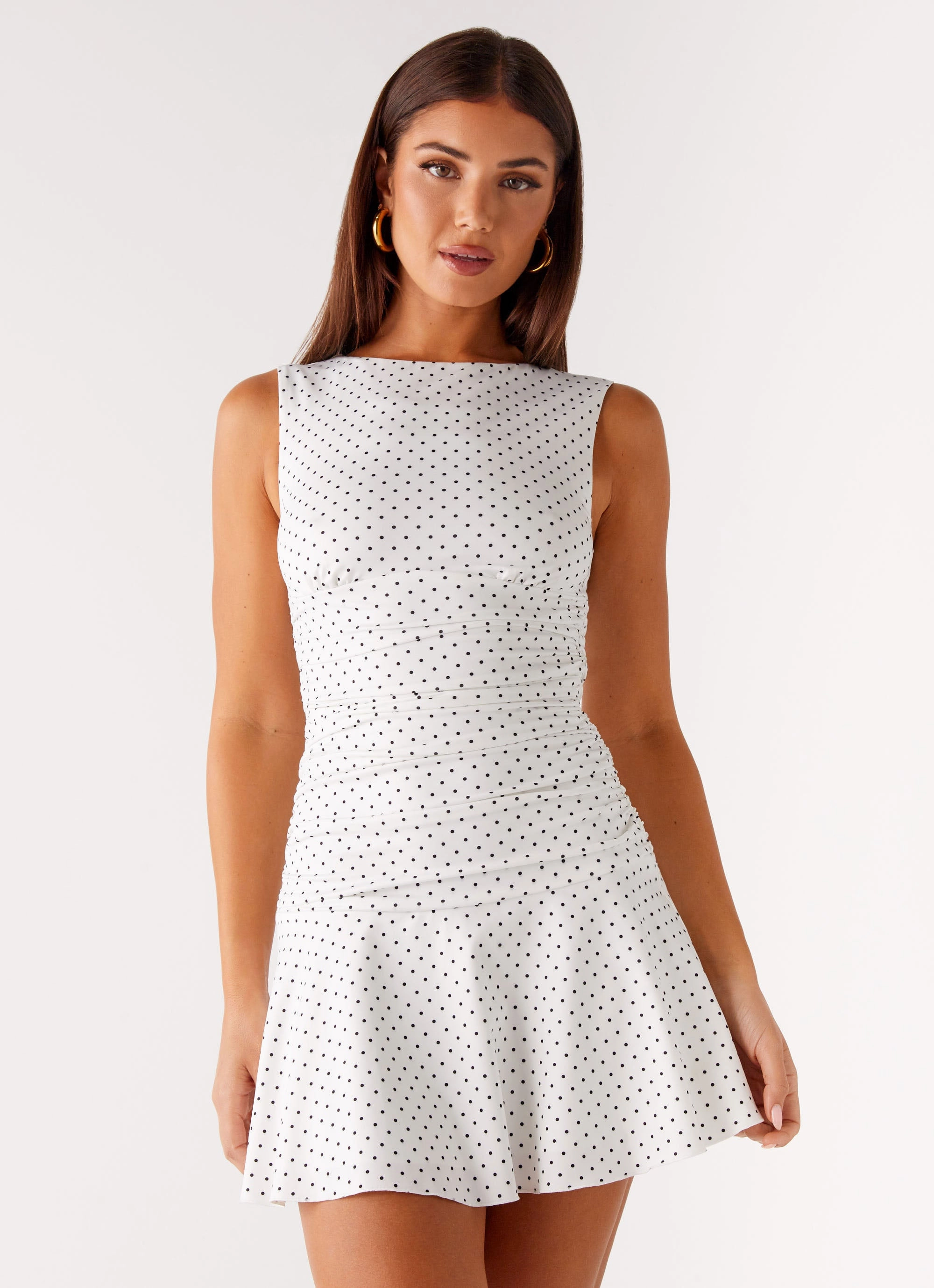 Kelda Mini Dress - White Polka Dot Pure Comfort