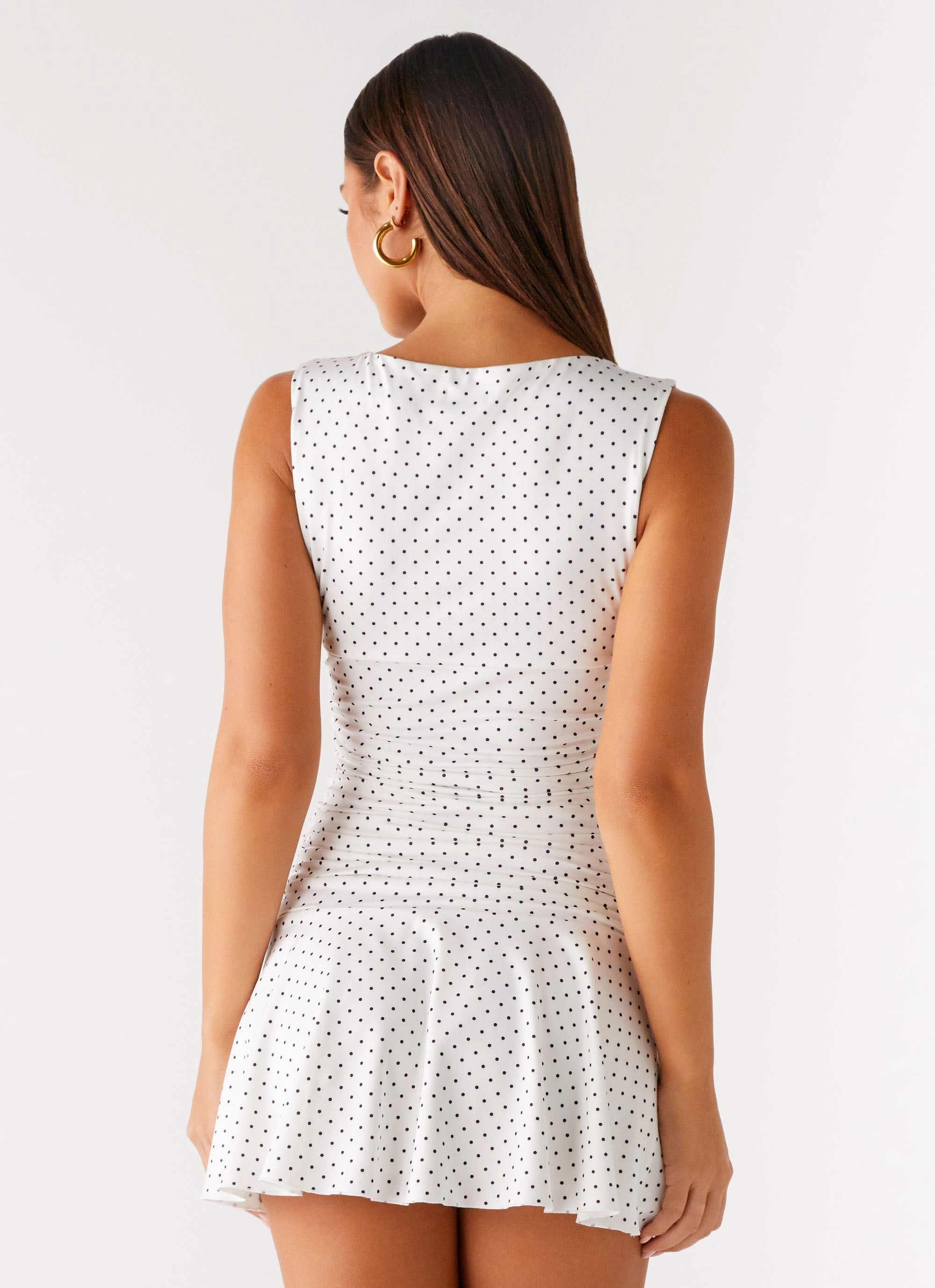 Kelda Mini Dress - White Polka Dot Sheer Layer