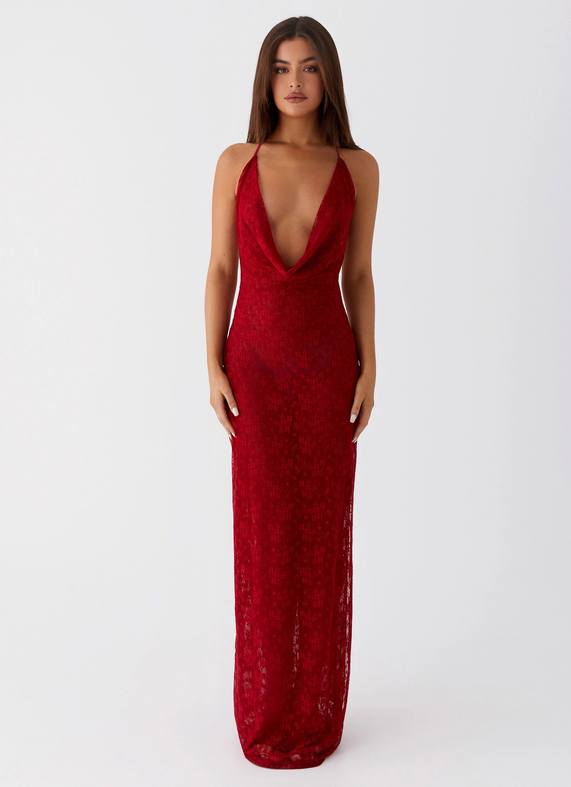 Champagne Coastline Maxi Dress - Dark Red Classic Vibe