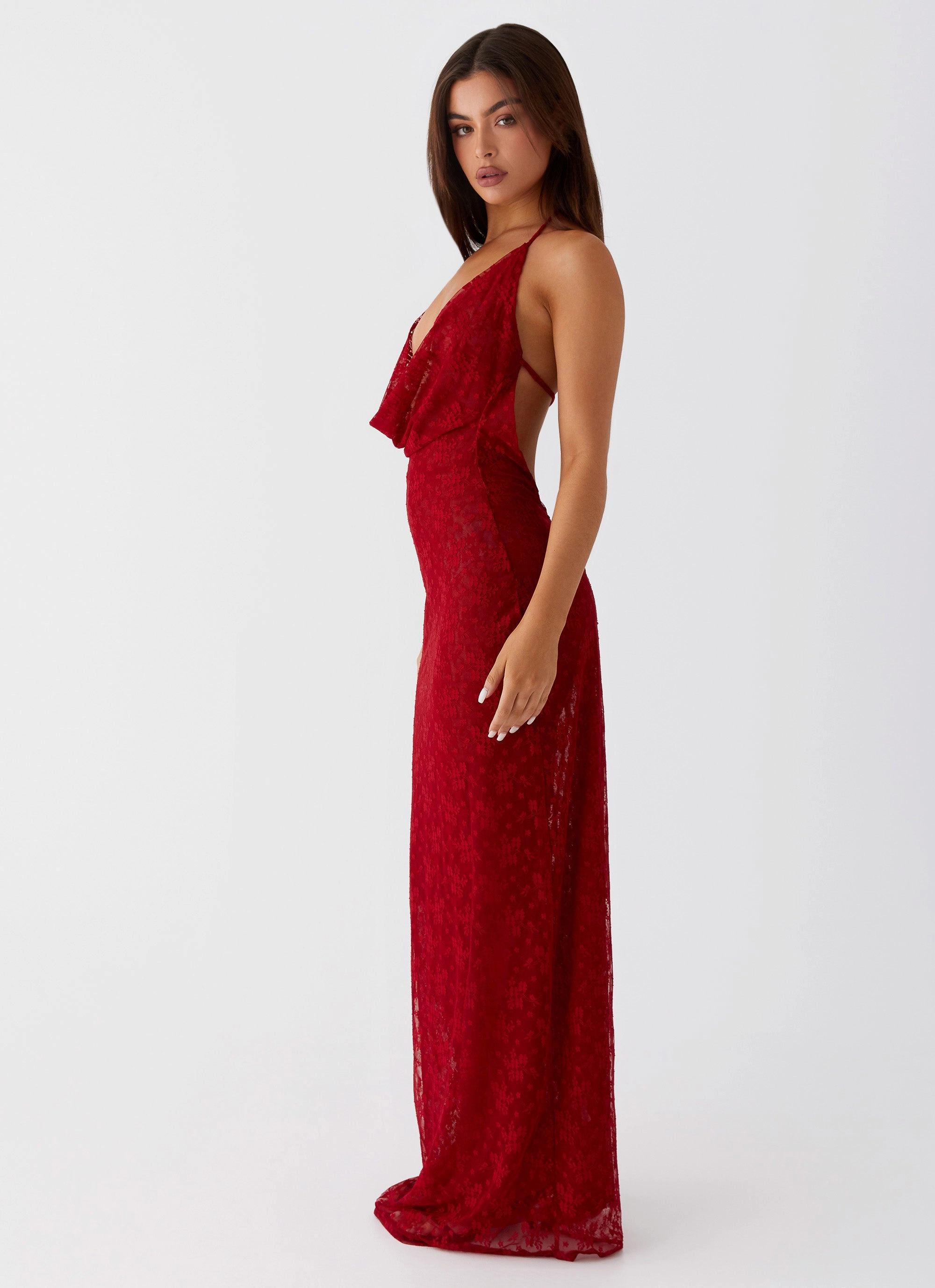Bold-Color ReversibleStyle Champagne Coastline Maxi Dress - Dark Red