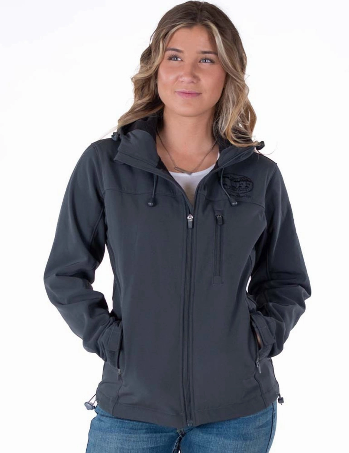 Cowgirl Tuff Womens Stretch Charcoal Nylon Softshell Jacket Stormproof Zipper