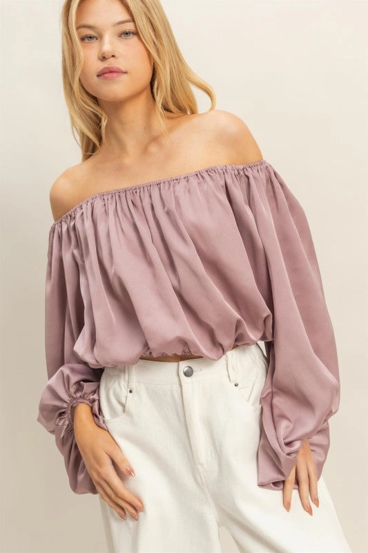 Ellie Elegant Off-shoulder Blouse With Balloon Sleeves Stain Repellent Coating Bonded Seam Innovation
