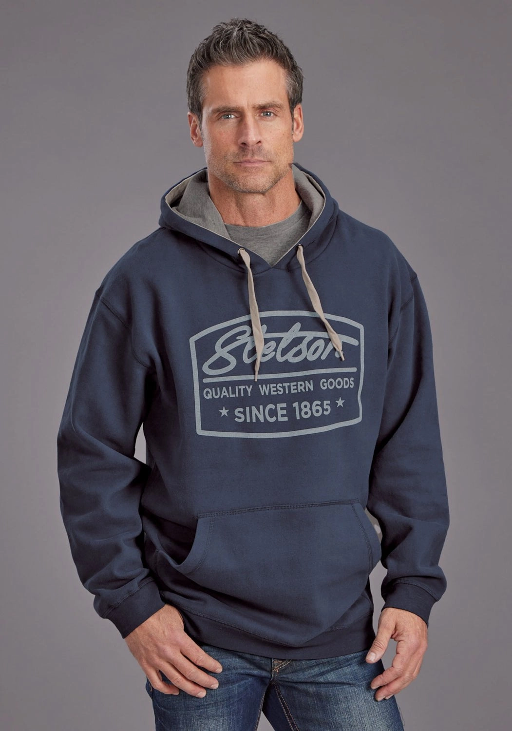 Stetson Mens Quality Western Goods Navy Cotton Blend Hoodie MoistureWickingInterior Comfort Fit