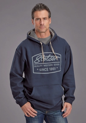 Stetson Mens Quality Western Goods Navy Cotton Blend Hoodie LaserCut Vents