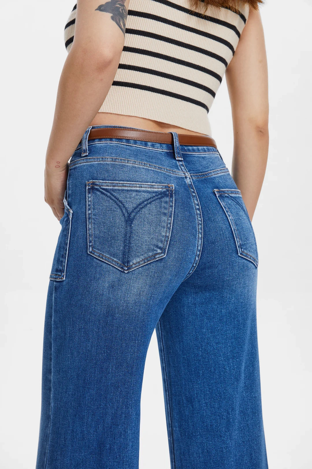 Utility Patch Pocket Wide Leg Jeans - Dark Indigo SoftCottonBlend