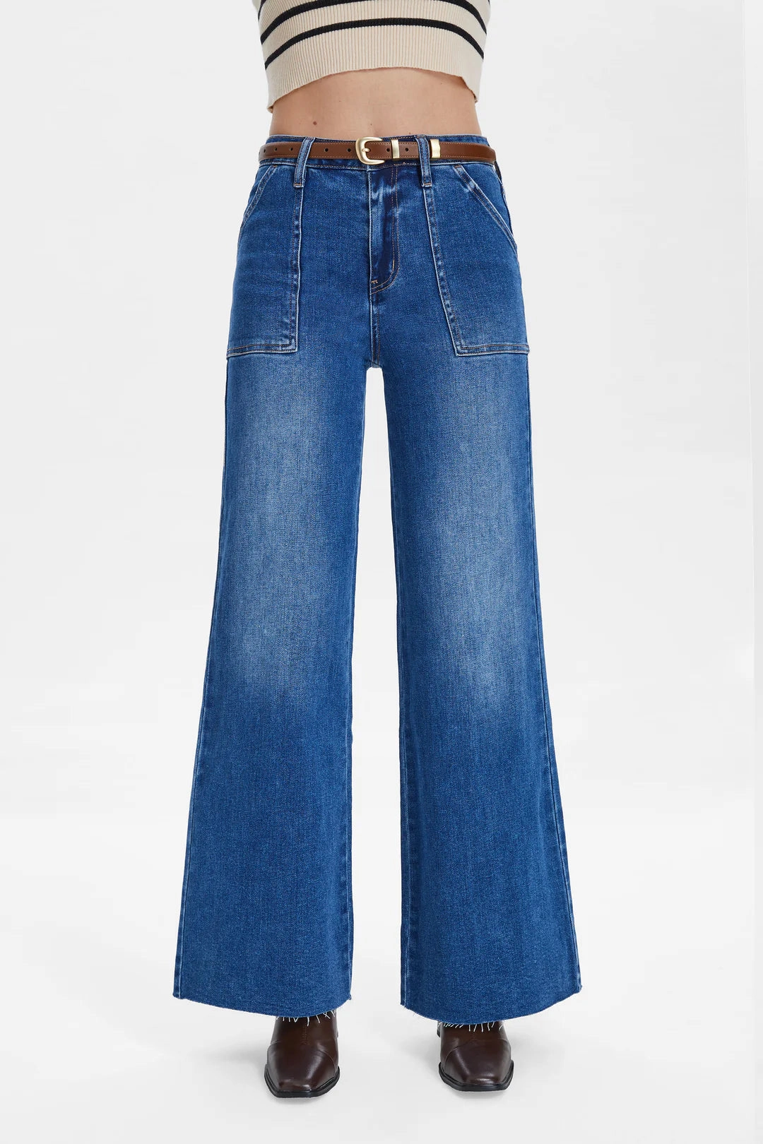 Utility Patch Pocket Wide Leg Jeans - Dark Indigo Slim Comfort