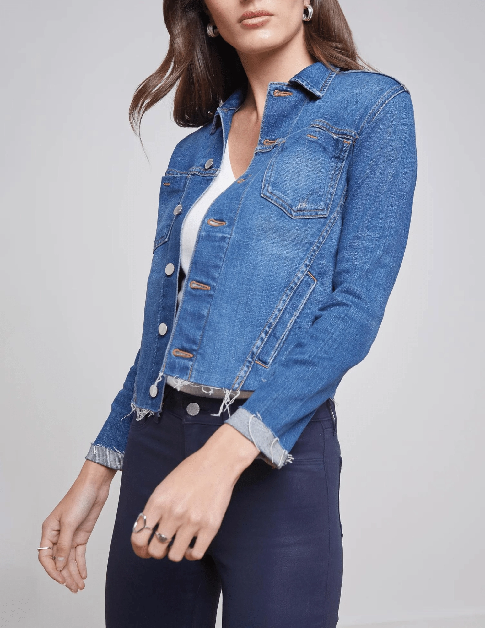 Flattering Style Tagless label L'Agence Janelle Slim Raw Jacket In Authentique