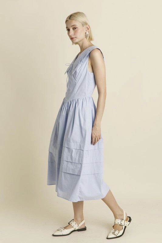 Work Ready Sailor Collar Midi Dress - Blue