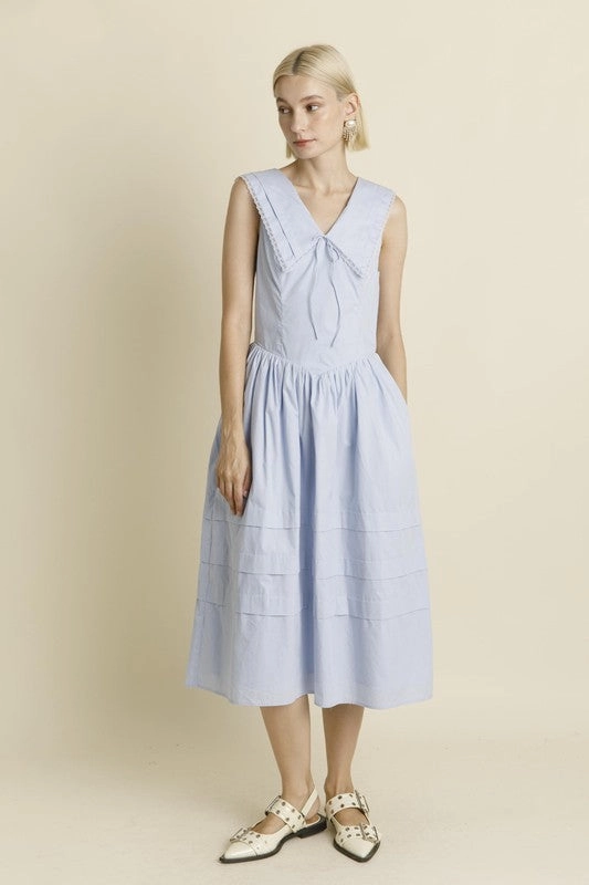 Sailor Collar Midi Dress - Blue Winter Wrap