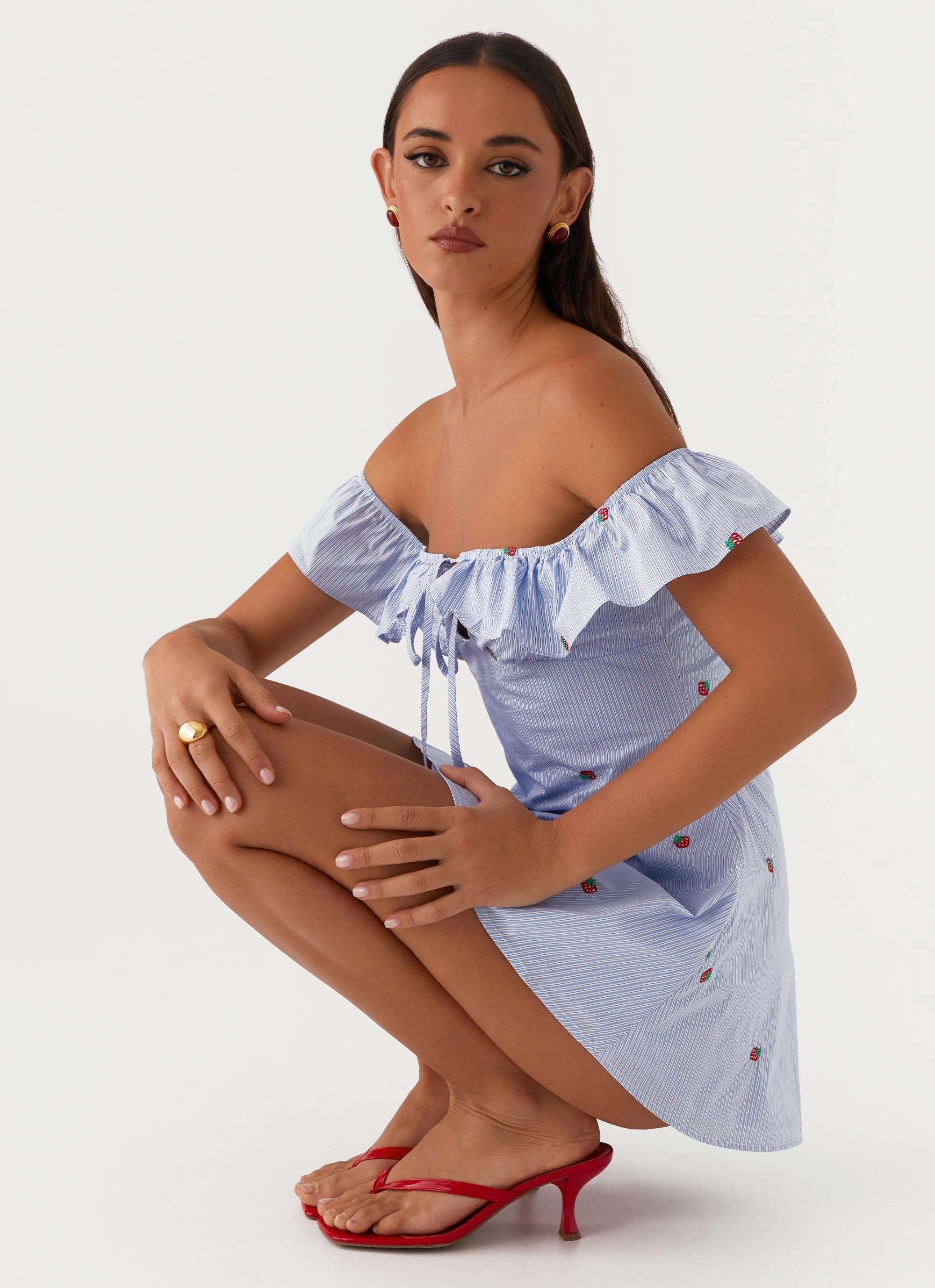 Fold-Over-Detail Texas Sun Linen Mini Dress - Blue