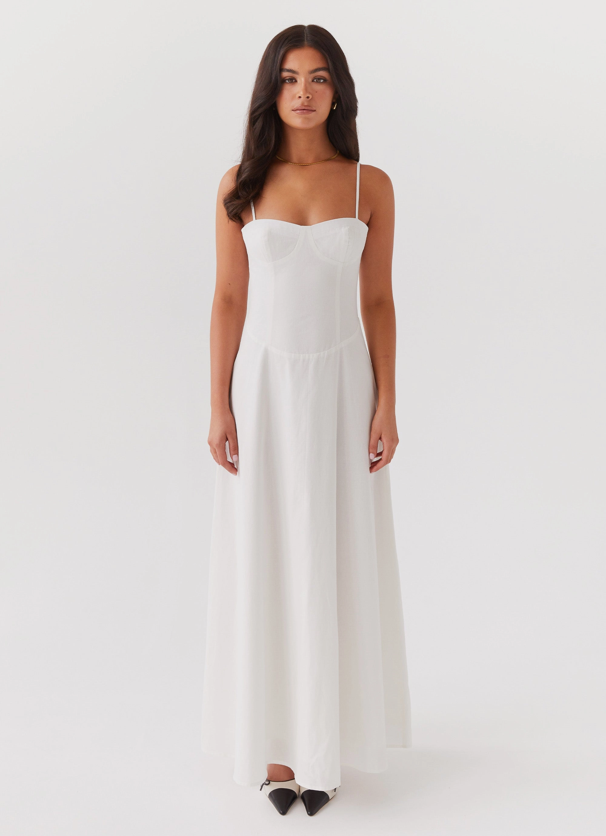 Flattering Shape Look Modern Cut Angelina Linen Maxi Dress - White