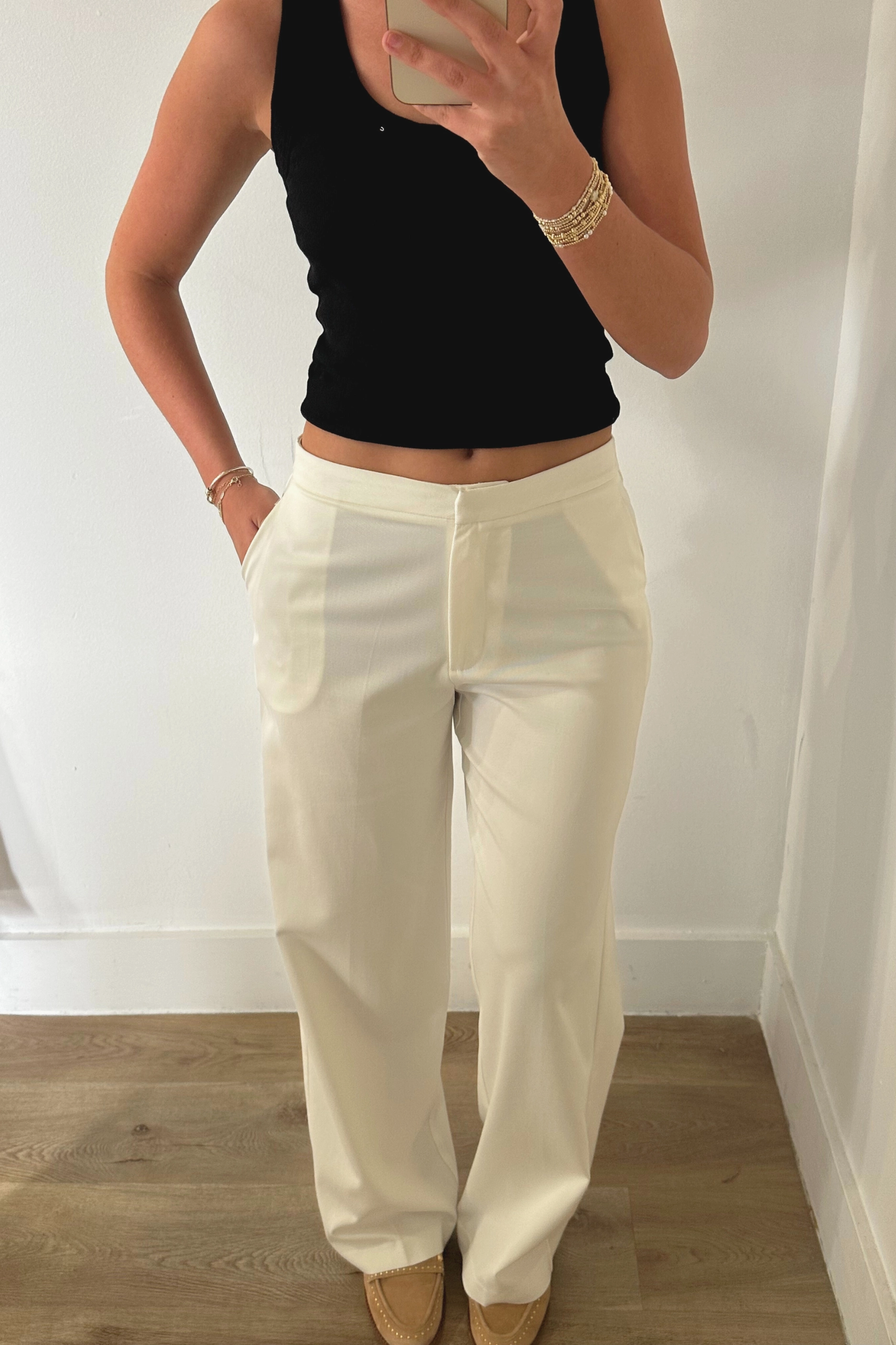 Valli Pants - White ContrastStitching slim fit
