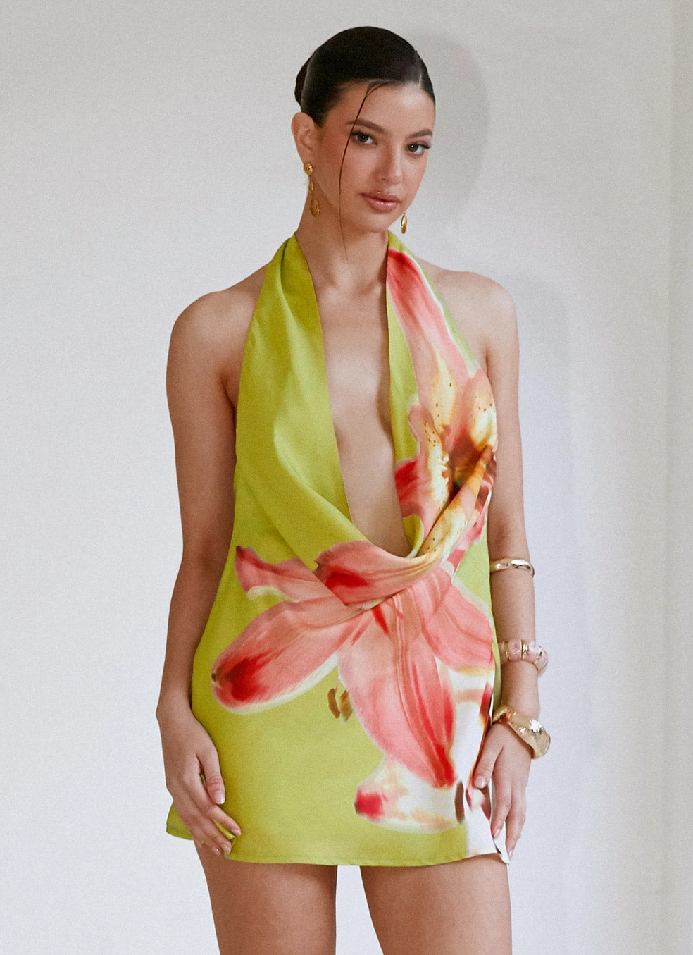 Soft and Light Varindra Cowl Mini Dress - Jungle Floral