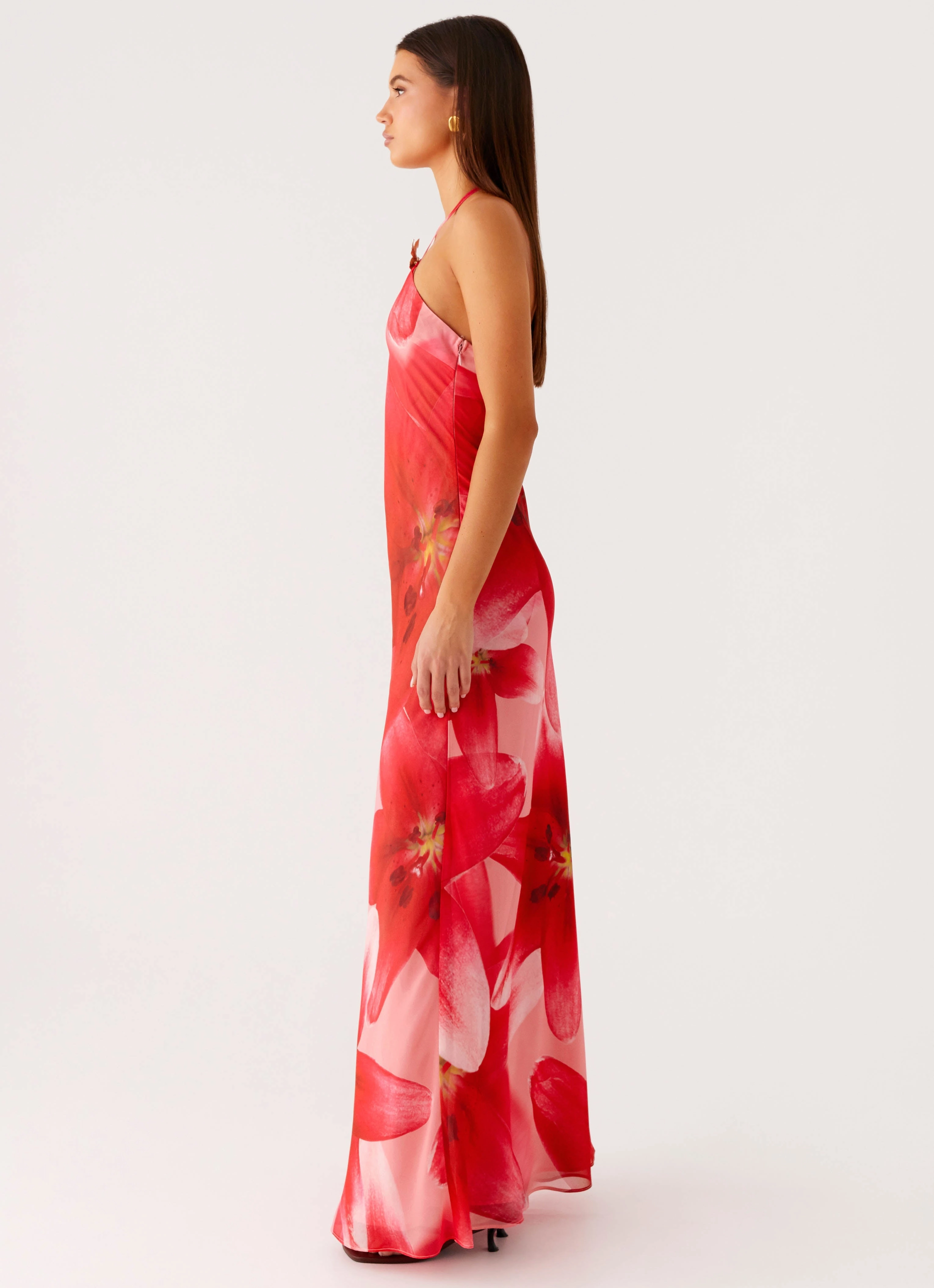 Vatiana Chiffon Maxi Dress - Peach Watermelon Flower Subtle Glam
