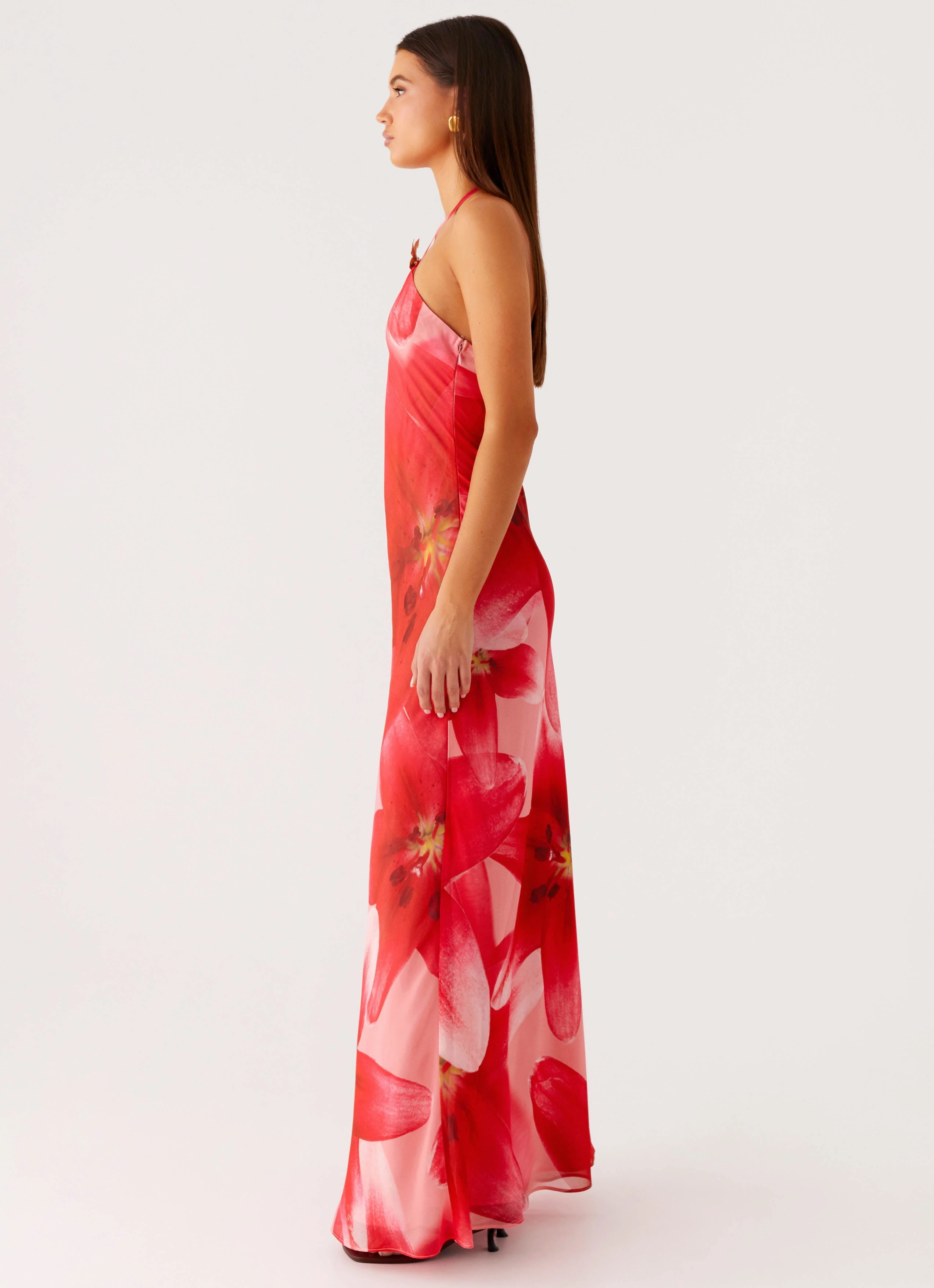 Vatiana Chiffon Maxi Dress - Peach Watermelon Flower Guest Glam plus-size