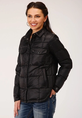 Roper Womens Black Nylon Parachute Down Fill Jacket Thermal Lining Tech Convertible Silhouette