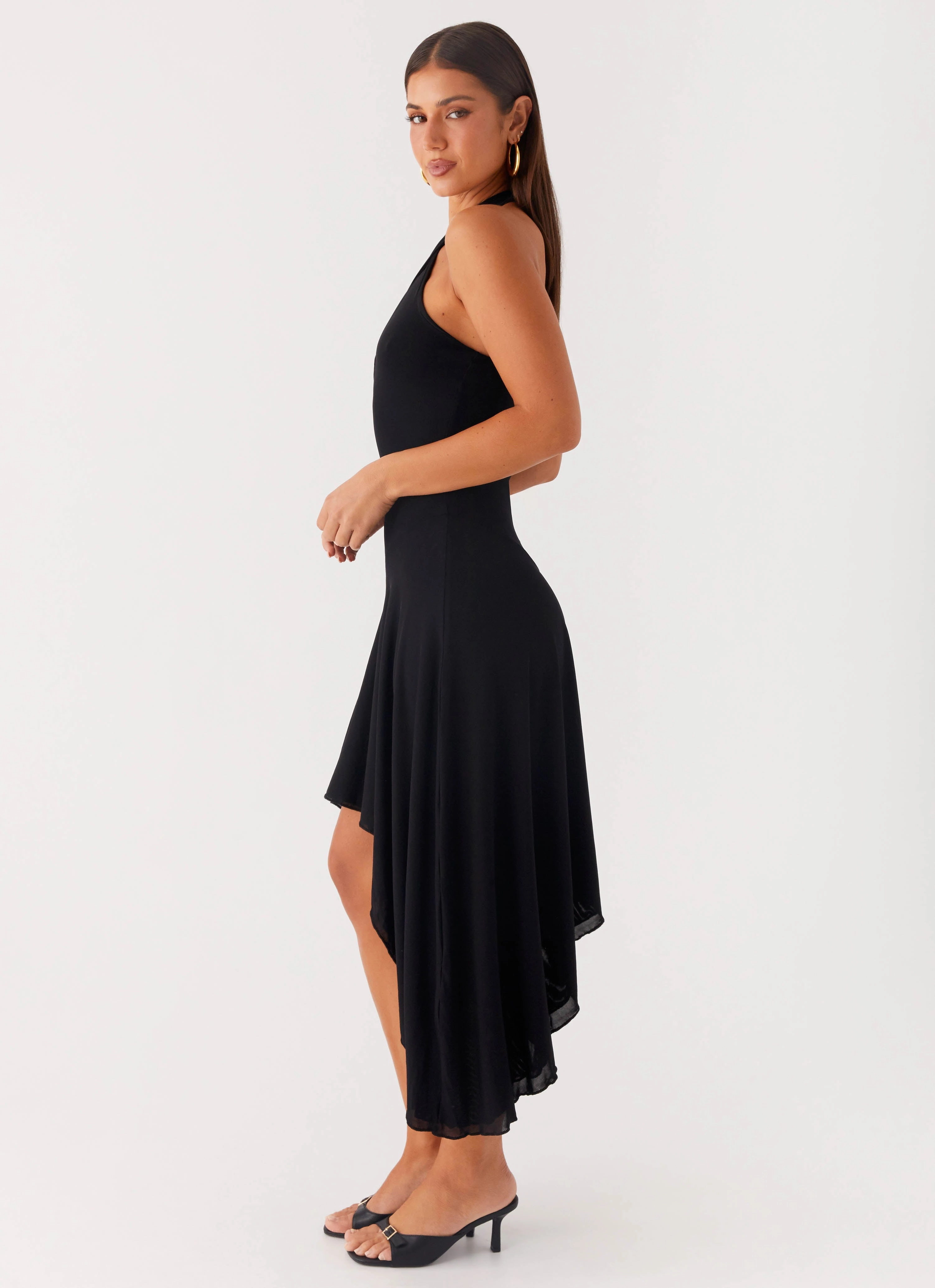 Velvet Sky Midi Dress - Black Elegant Motion
