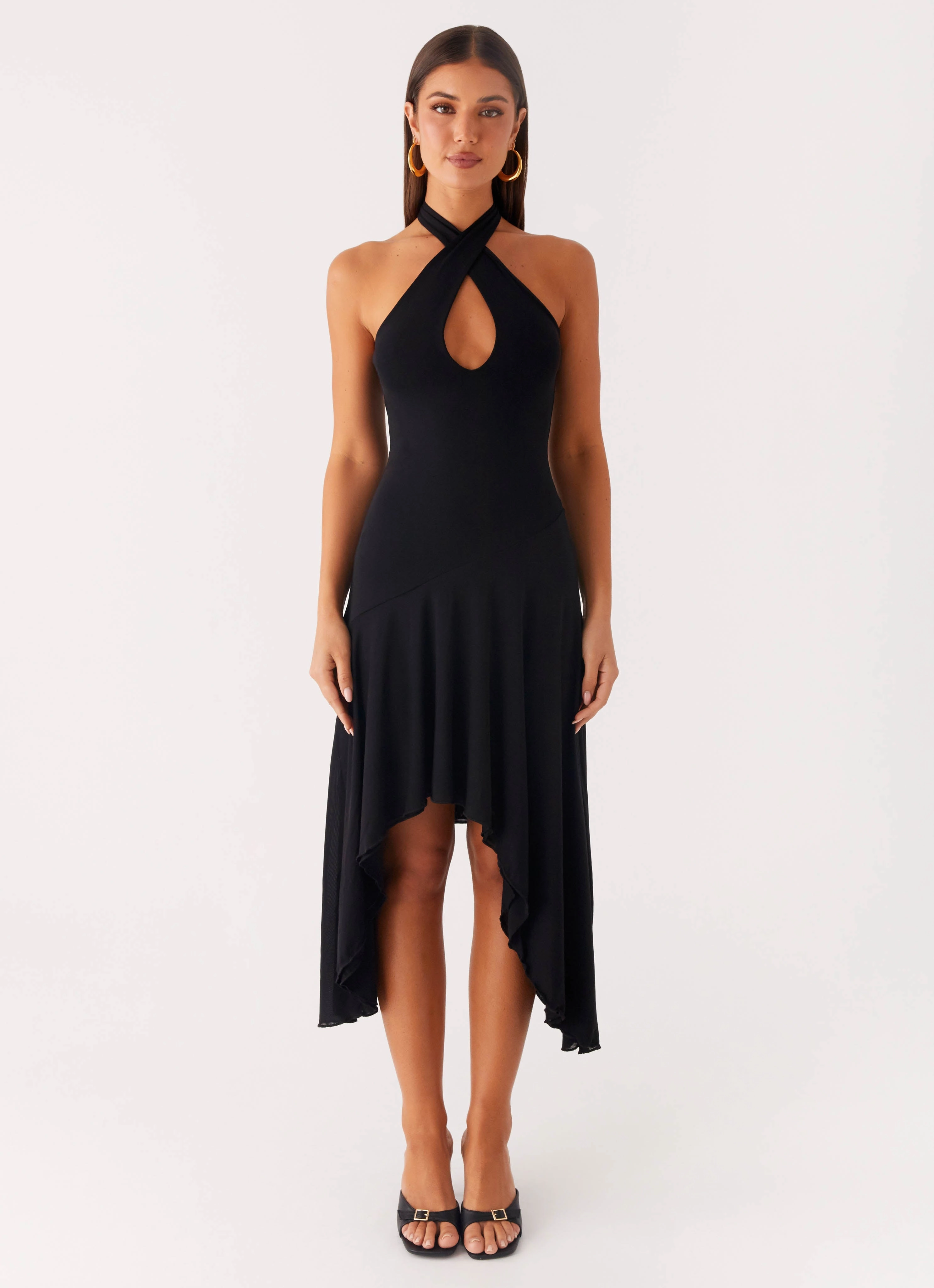 Velvet Sky Midi Dress - Black Smart Design ConvertibleNeckline