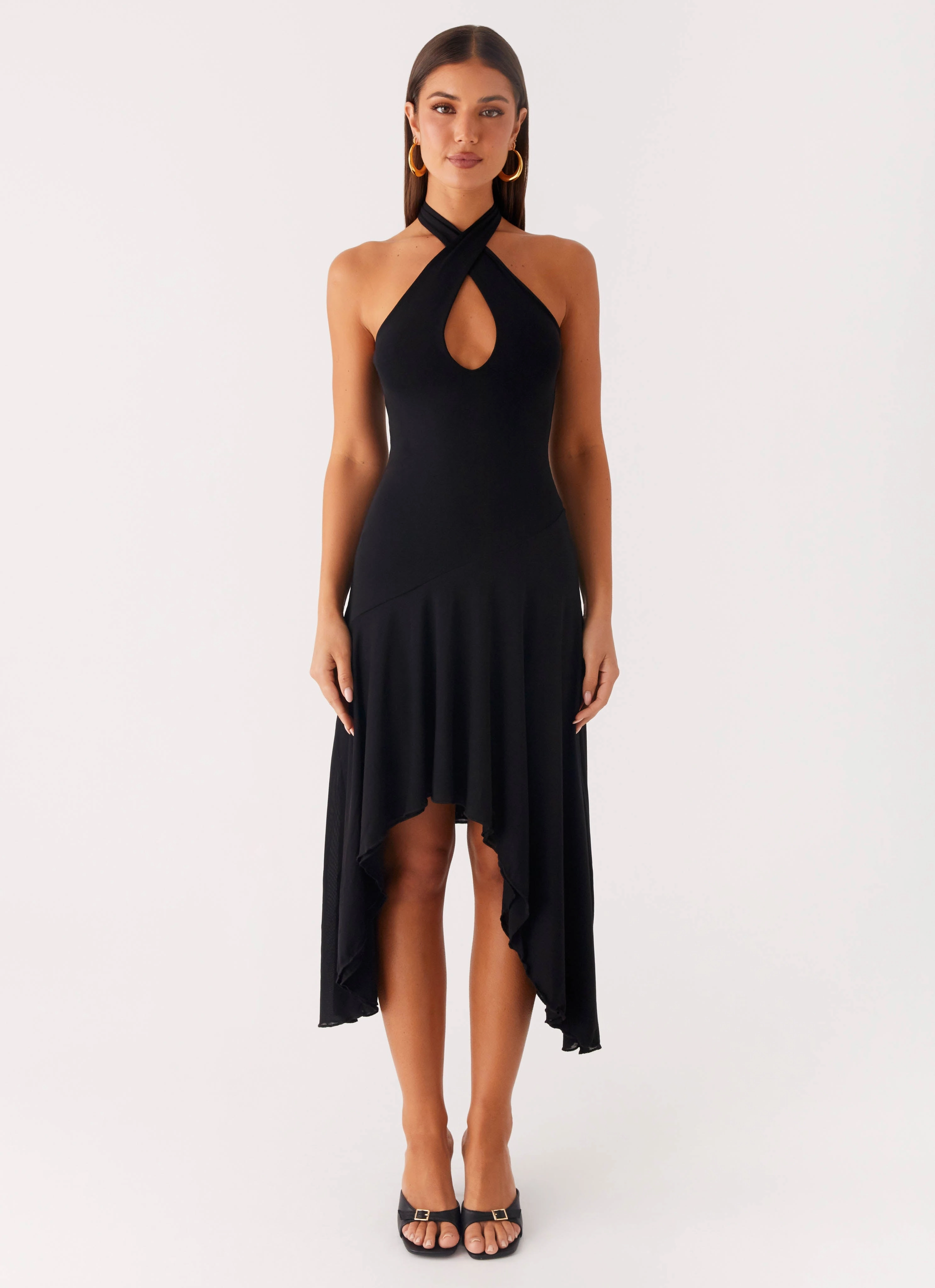 Minimal Harmony Velvet Sky Midi Dress - Black