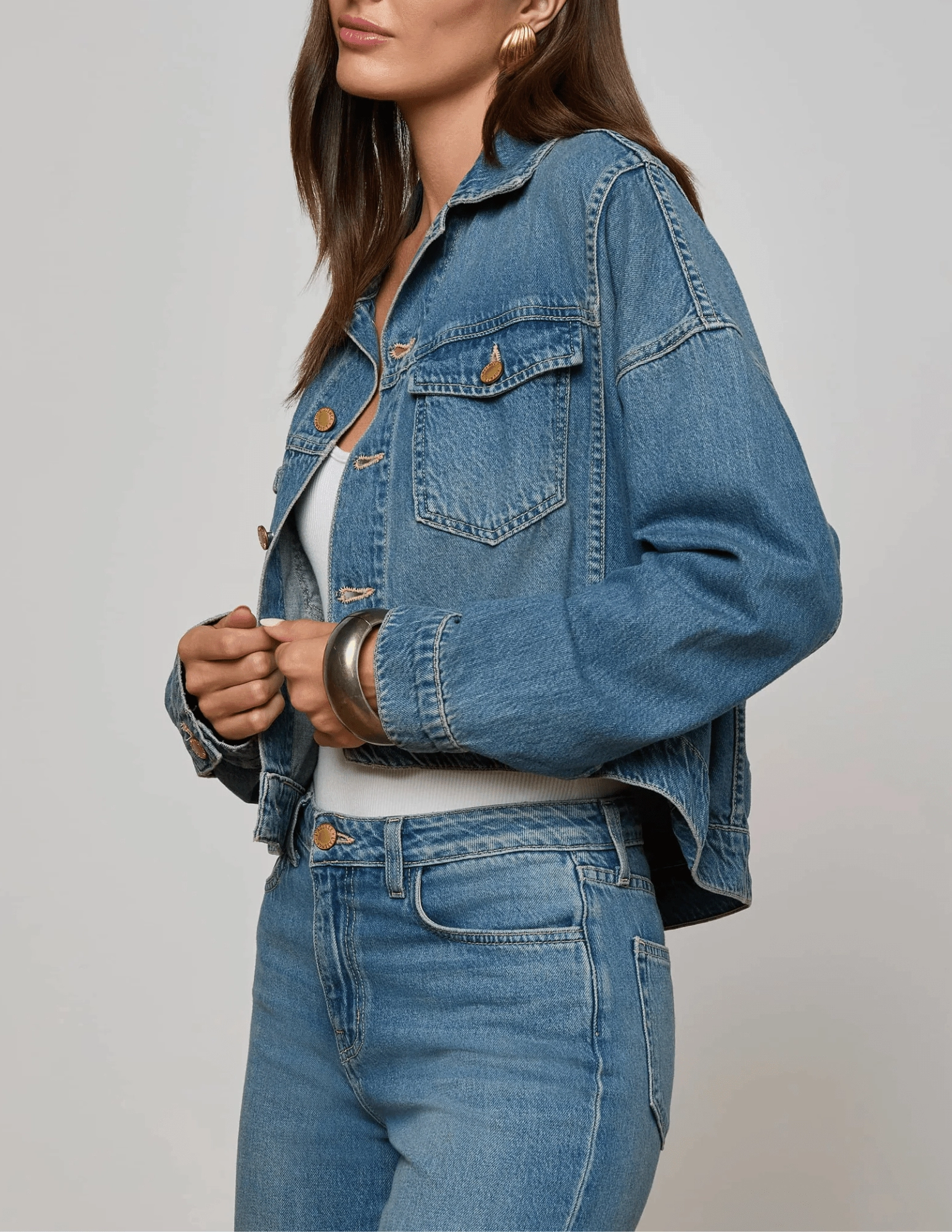 Cuffs Adjust Contemporary Fit L'AGENCE Vianney Hi-Lo Denim Jacket in Fargo