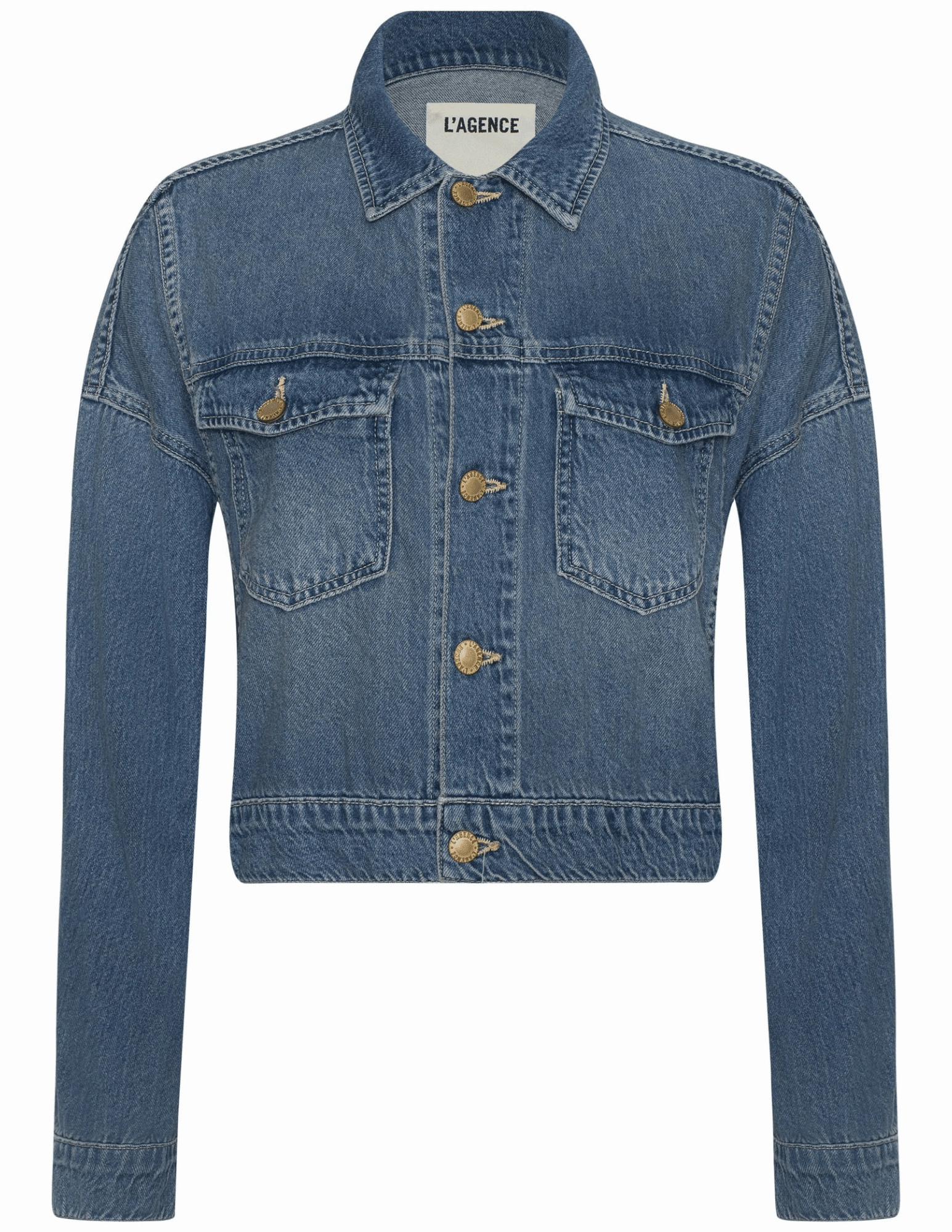 StretchableMaterial Reinforced Elbow Padding L'AGENCE Vianney Hi-Lo Denim Jacket in Fargo