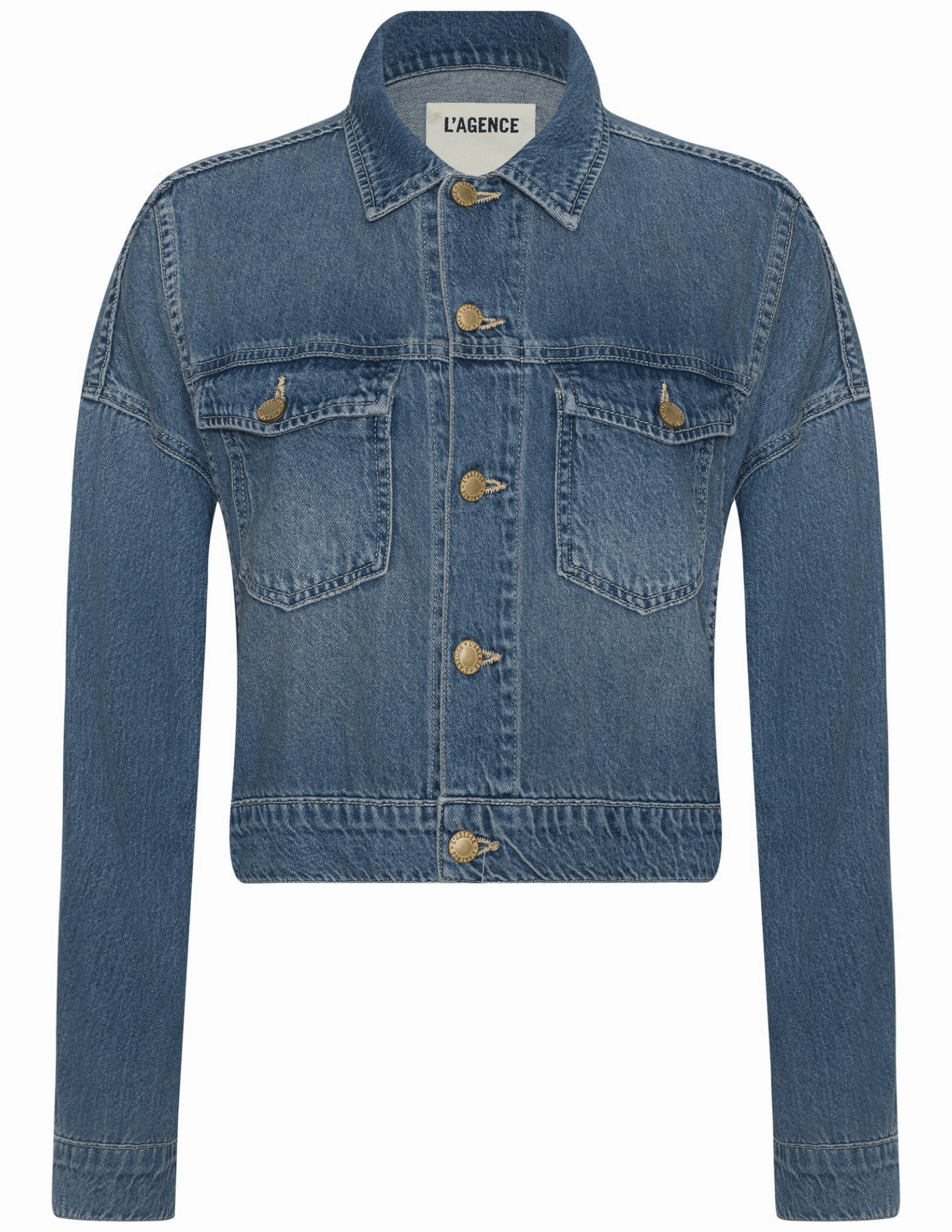 L'AGENCE Vianney Hi-Lo Denim Jacket in Fargo Sleek Style Relaxed Wear