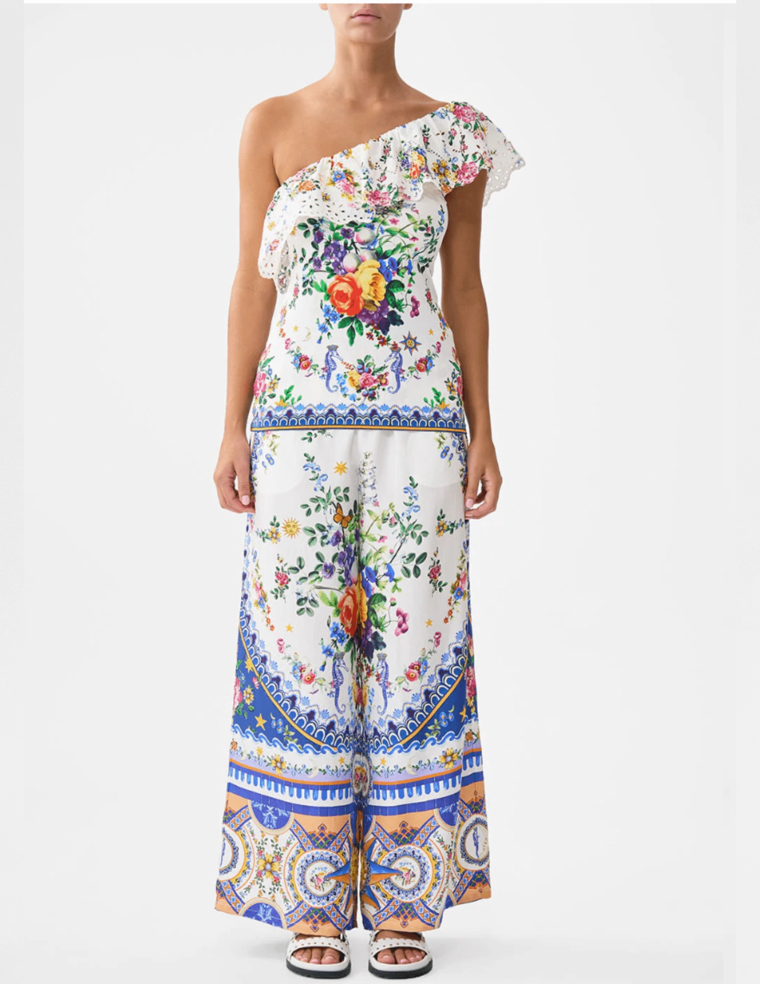 Camilla One Shoulder Fitted Jersey Tank Relaxed Sweatshirt