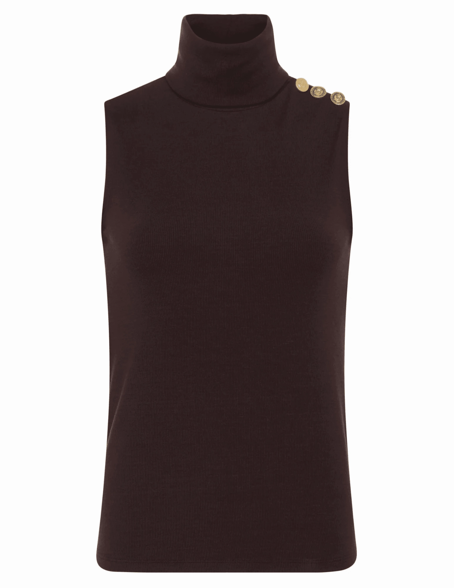Flexible Ribbing L'AGENCE Ceci Sleeveless Button Turtleneck Tank in Coffee Bean