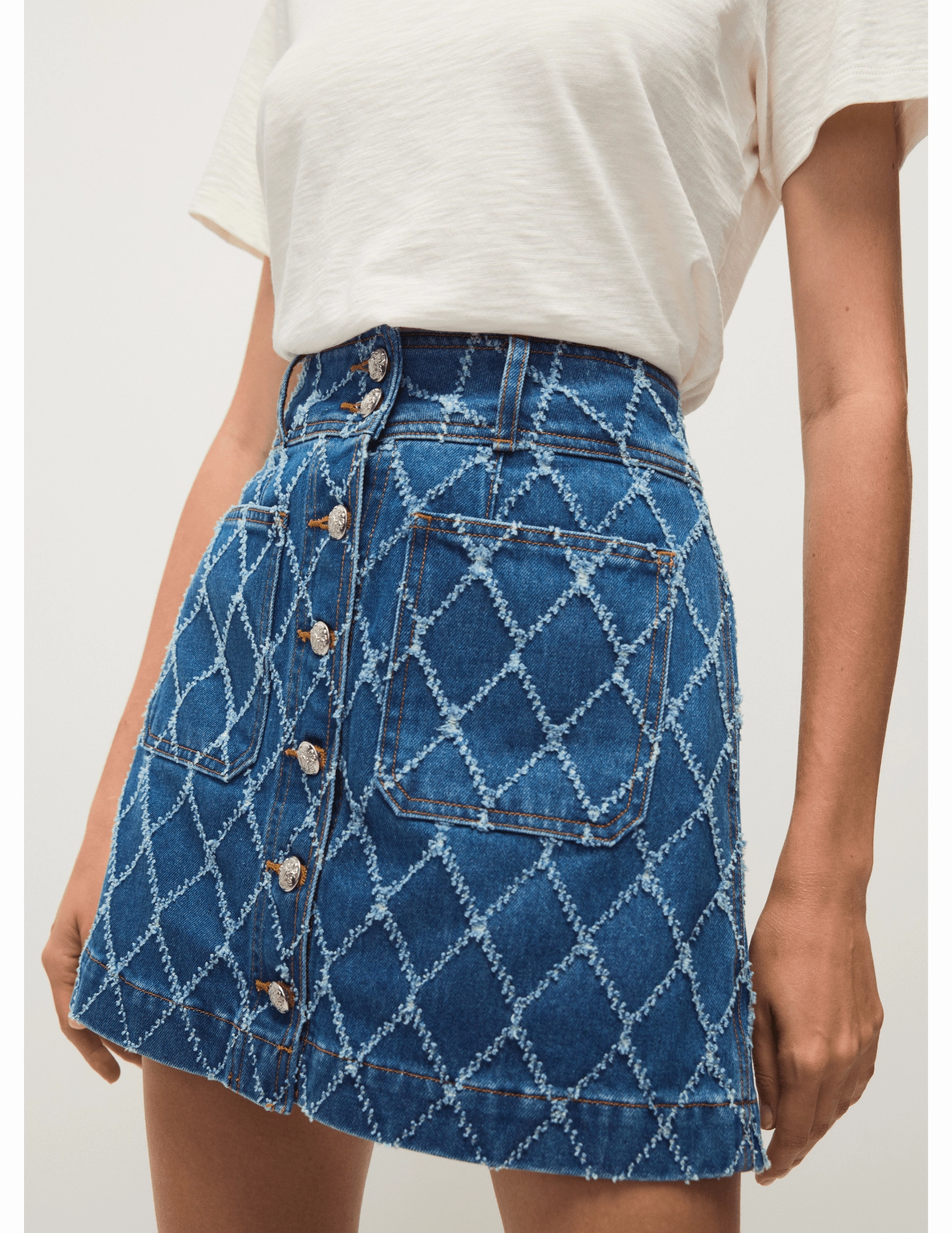 Breathable Material Veronica Beard Moxie Textured Denim Mini Skirt in Blue Diamond