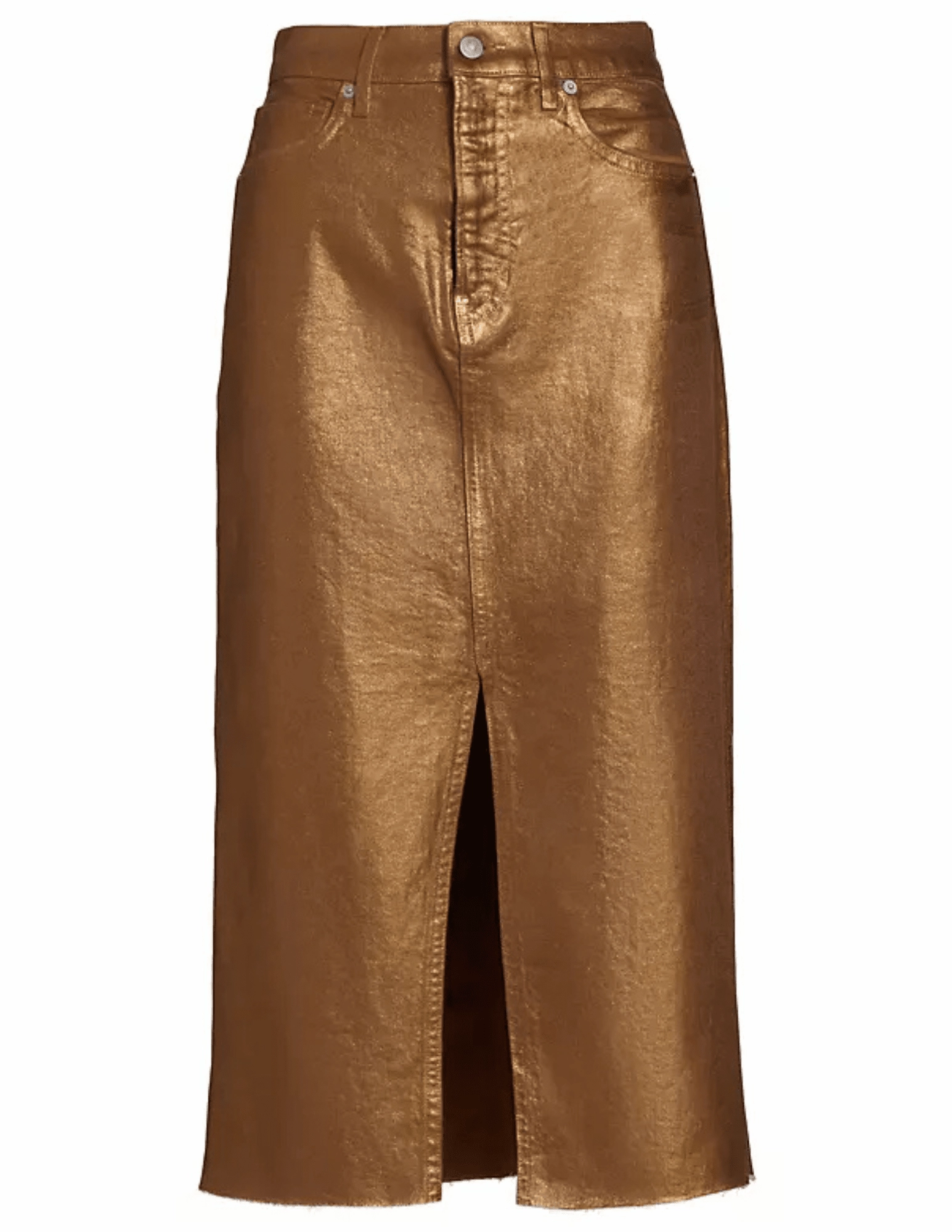 Veronica Beard Victoria Metallic Denim Midi Skirt in Antique Brass Cozy Touch