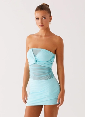 Lita Twist Mini Dress - Turquoise Trend-Inspired Dreamy Motion