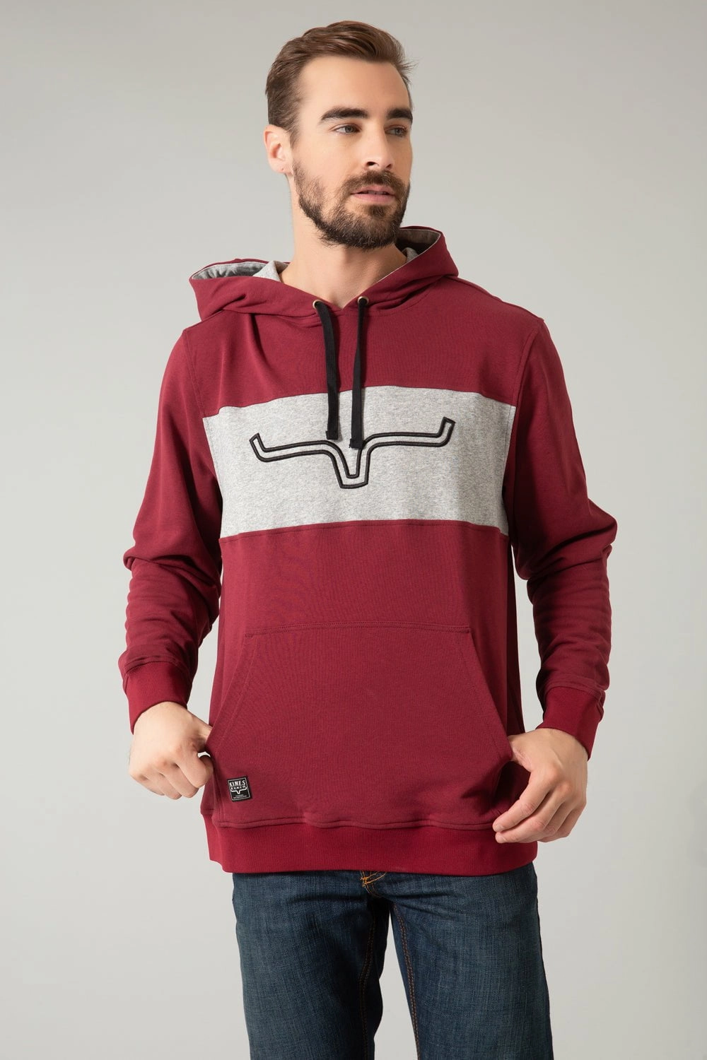 Kimes Ranch Mens Ripon Hood Burgundy Cotton Blend Hoodie Laser Cut Airflow Vents Airy Layer Fit