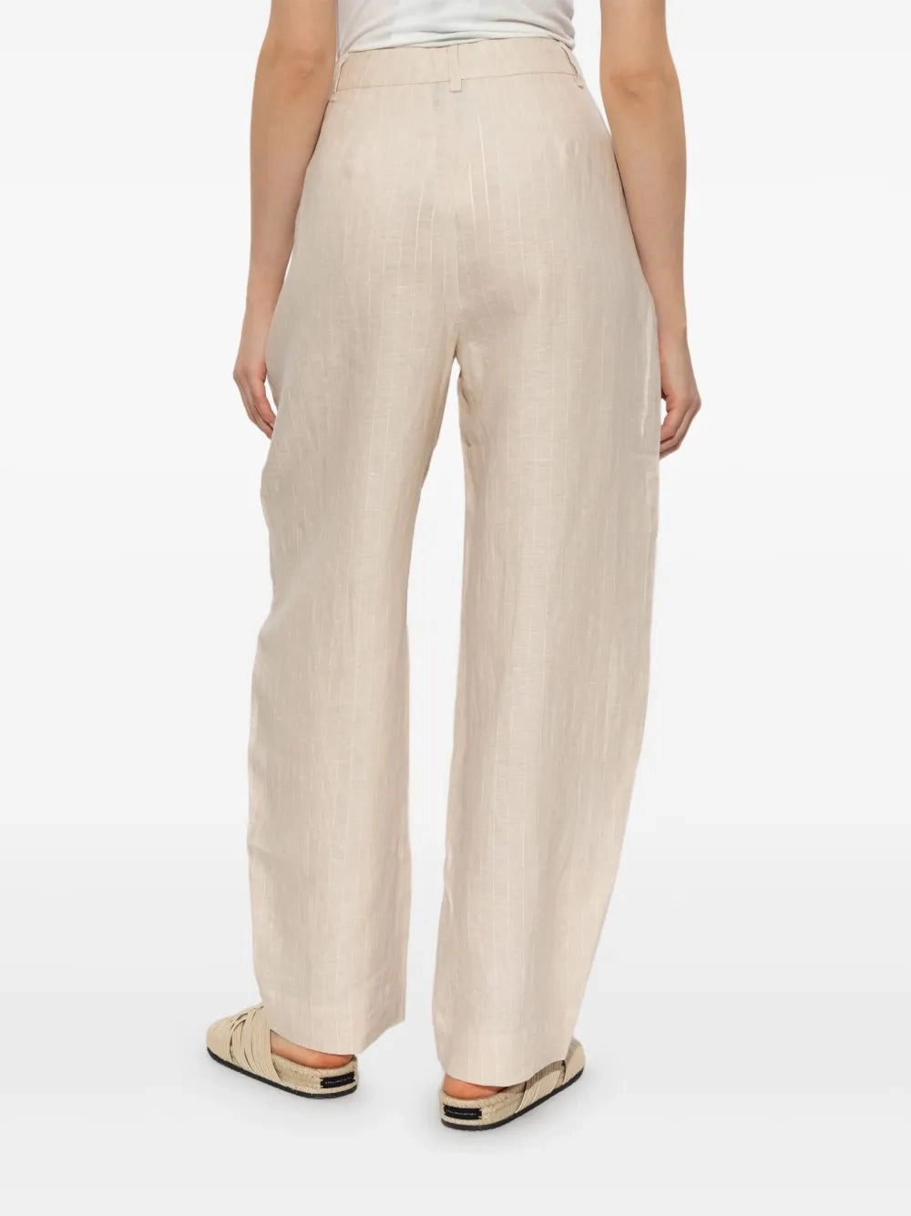 Lucille Trousers in Beige Pinstripe Sporty Style
