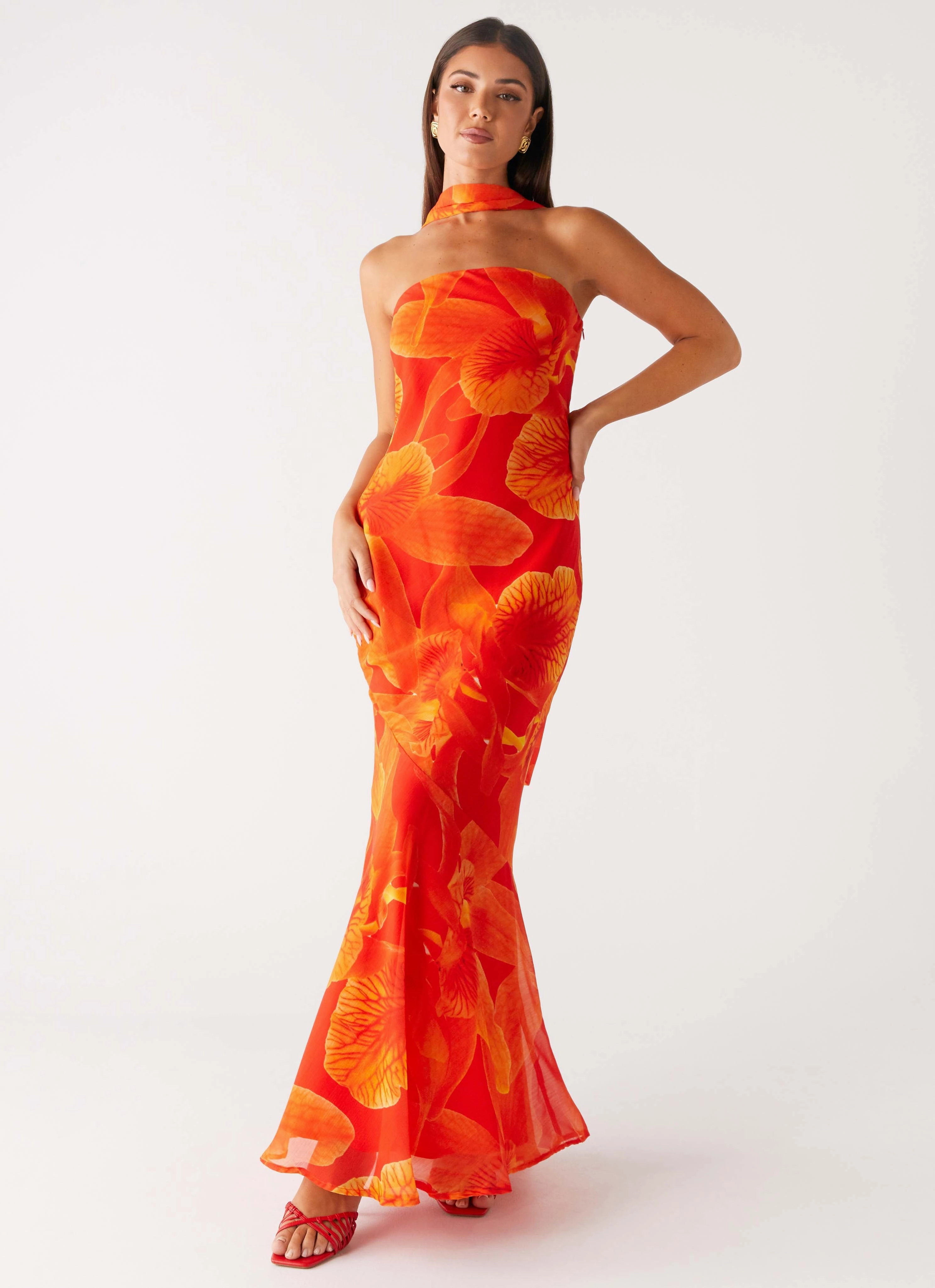 Under The Pagoda Maxi Dress - Orange Floral french chic