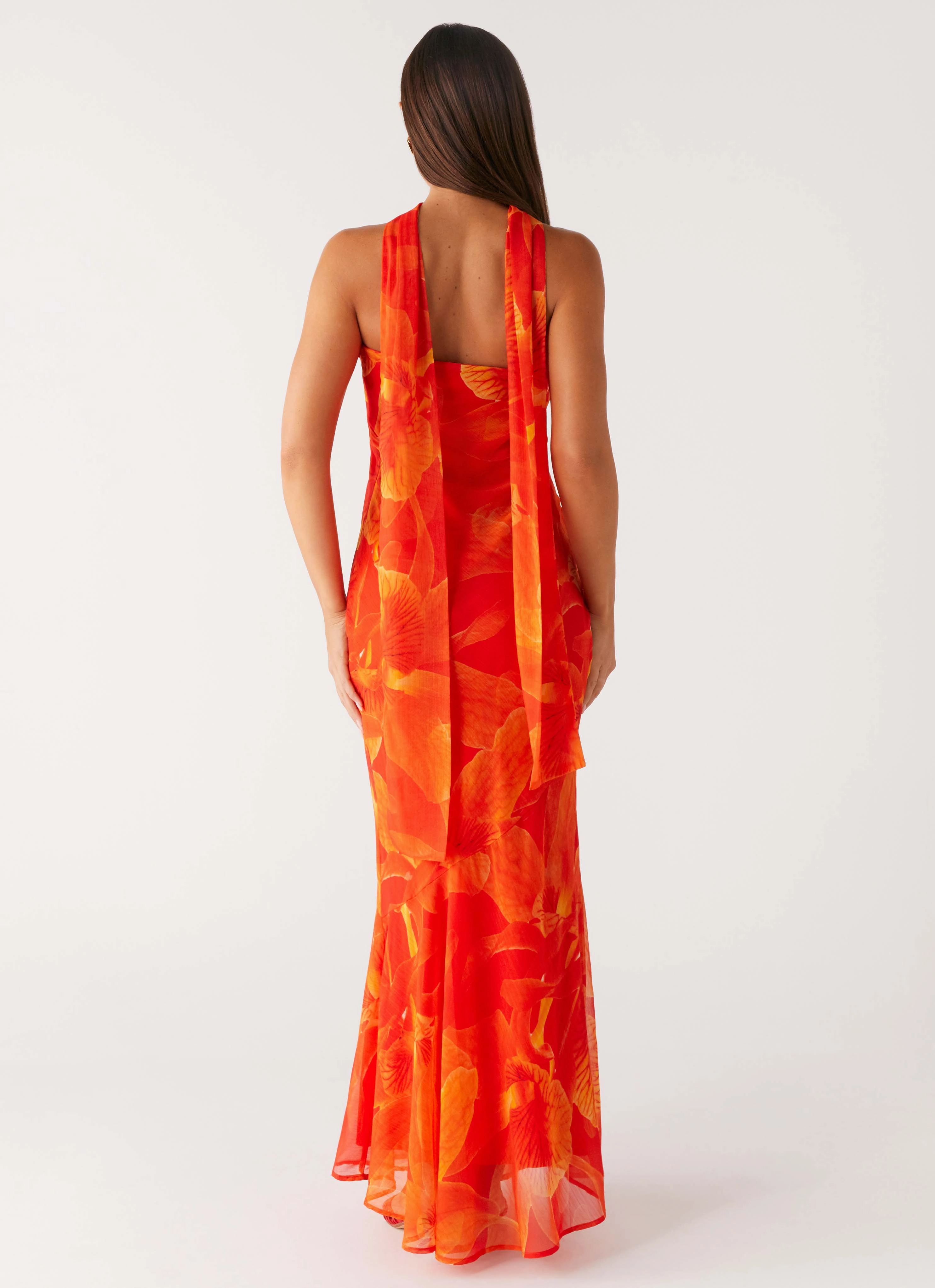 Cozy Flex Premium Material Under The Pagoda Maxi Dress - Orange Floral