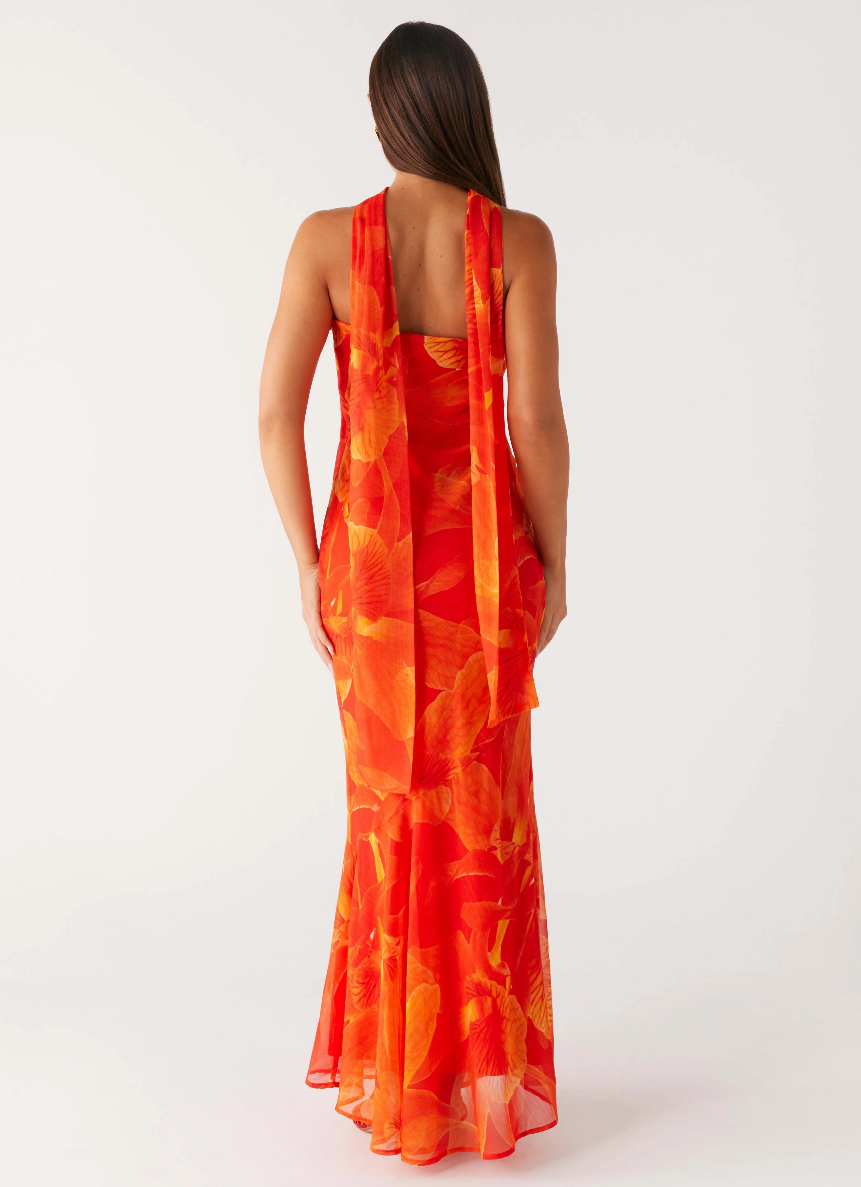 Fall Mood Under The Pagoda Maxi Dress - Orange Floral