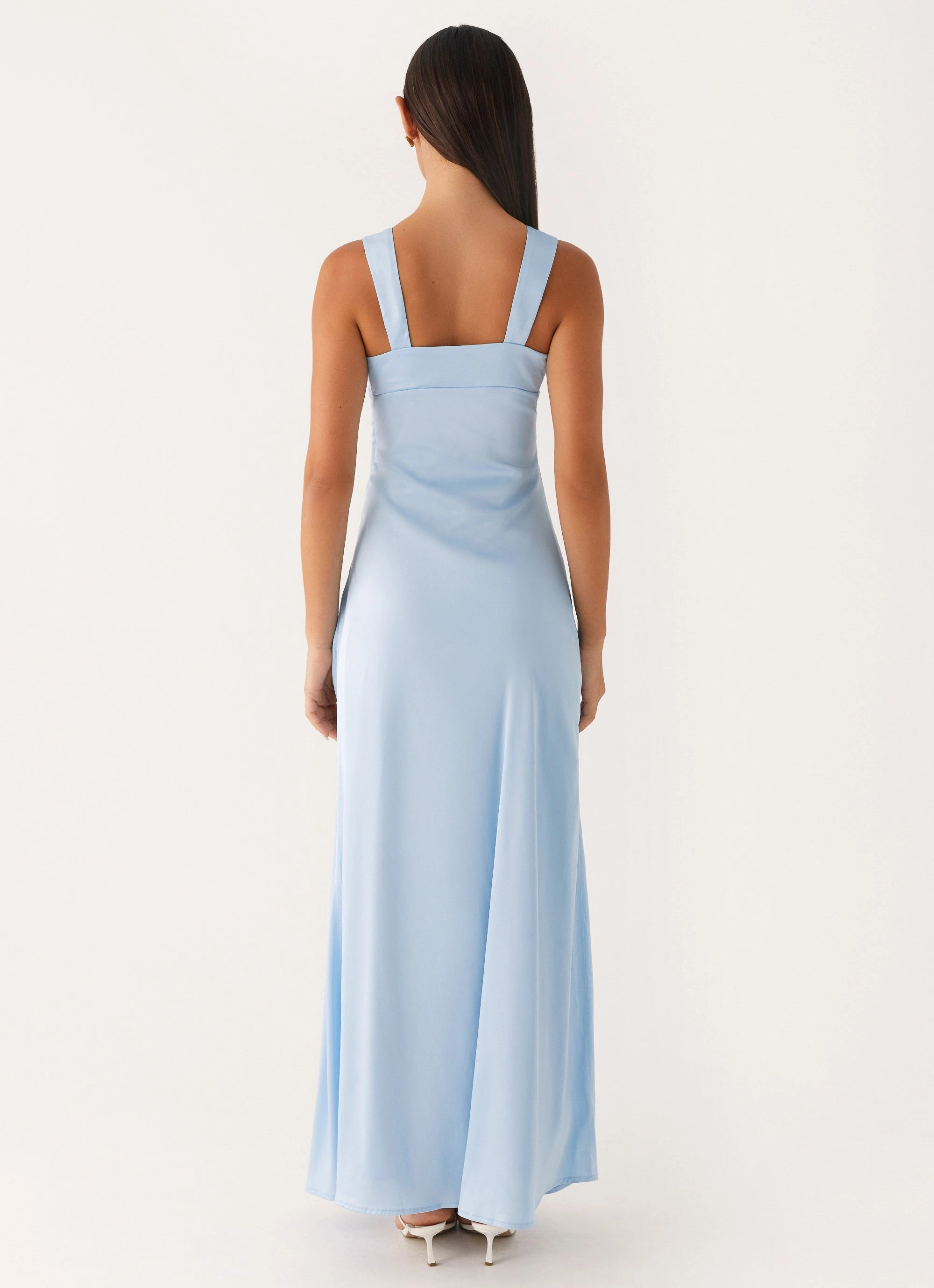 Flap-Detail Odette Satin Maxi Dress - Blue